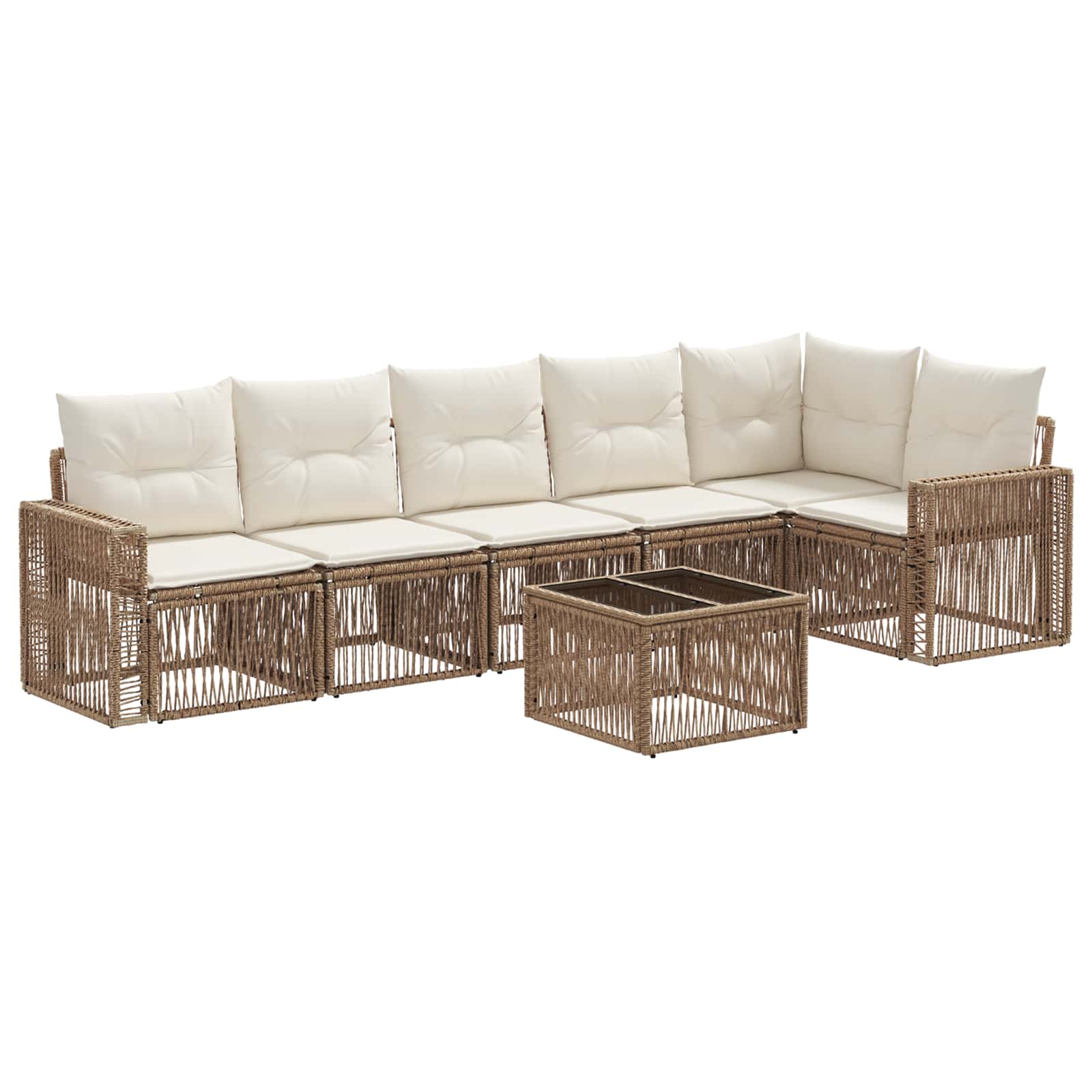 vidaXL Tuinbankenset 7 pcs Zwart en Cream Wit poly rattan