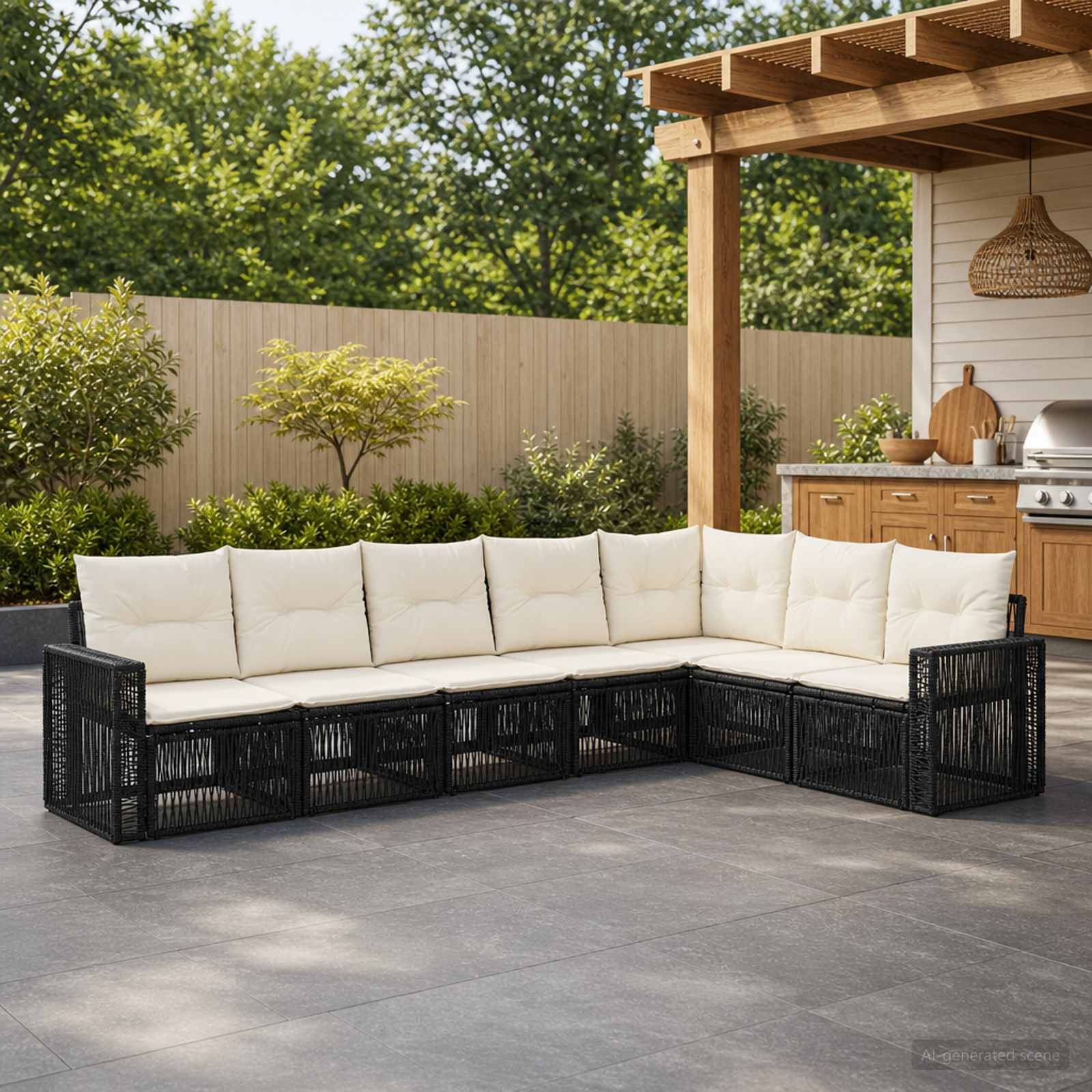 vidaXL Tuinbankenset 8 pcs Zwart en Cream Wit poly rattan
