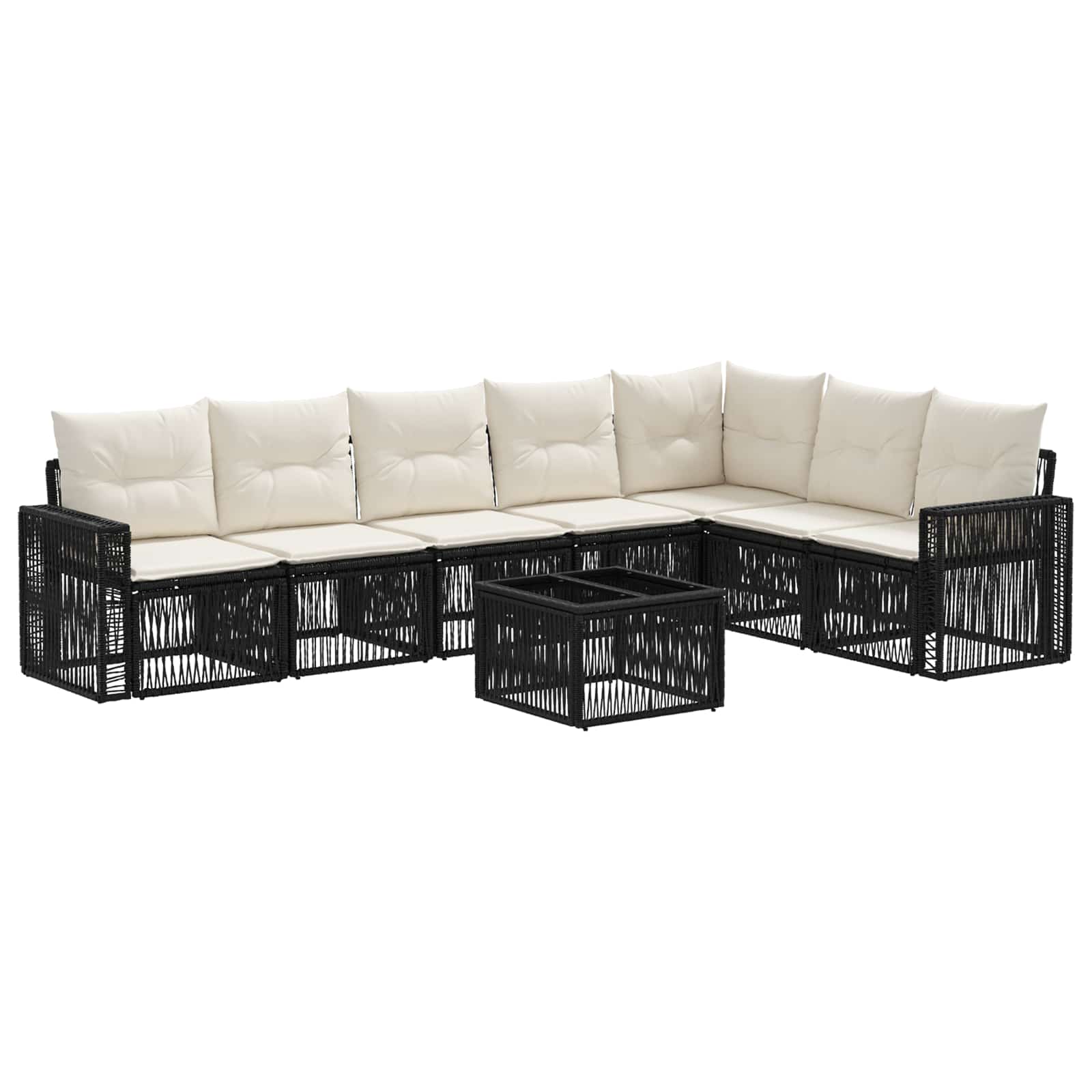 vidaXL Tuinbankenset 8 pcs Zwart en Cream Wit poly rattan