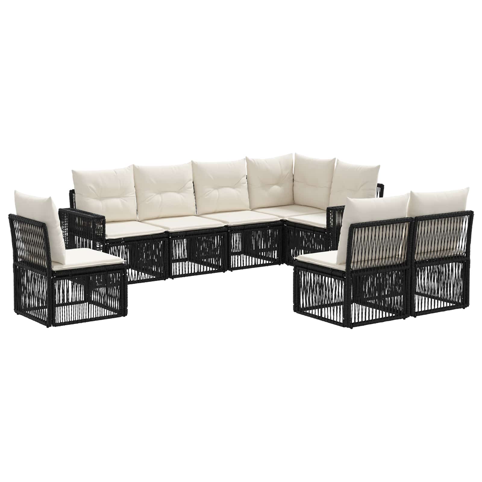 vidaXL Tuinbankenset 9 pcs Zwart en Cream Wit poly rattan