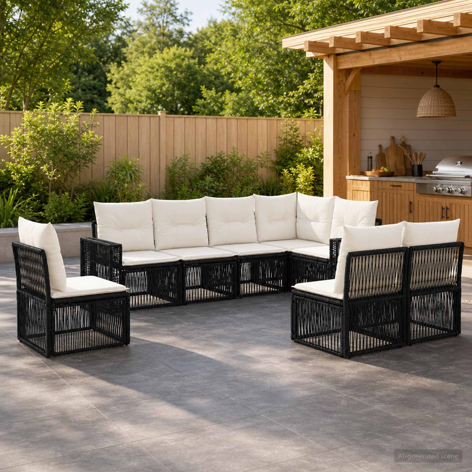 vidaXL Tuinbankenset 9 pcs Zwart en Cream Wit poly rattan