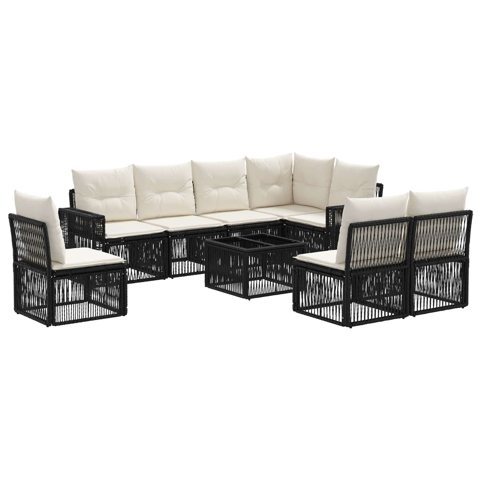 vidaXL Tuinbankenset 9 pcs Zwart en Cream Wit poly rattan