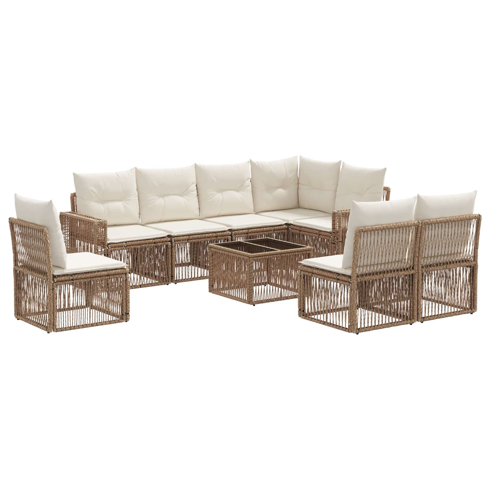 vidaXL Tuinbankenset 9 pcs Zwart en Cream Wit poly rattan