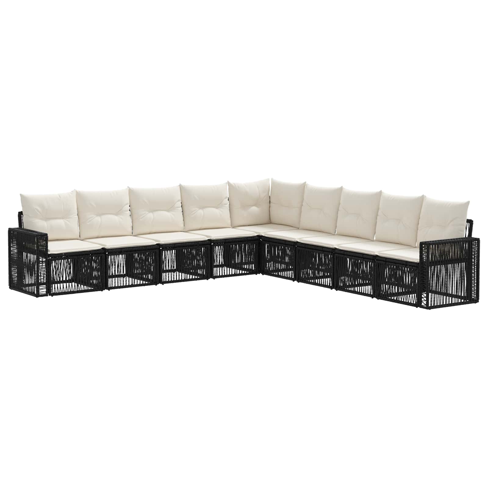 vidaXL Tuinbankenset 10 pcs Zwart en Cream Wit poly rattan