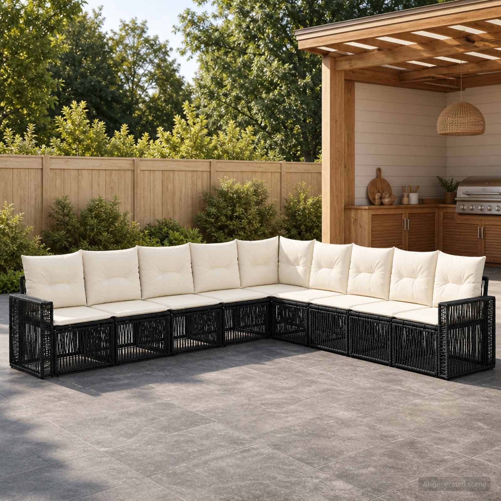vidaXL Tuinbankenset 10 pcs Zwart en Cream Wit poly rattan