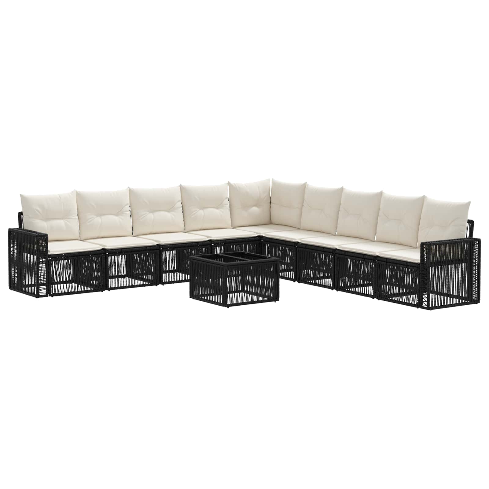 vidaXL Tuinbankenset 10 pcs Zwart en Cream Wit poly rattan