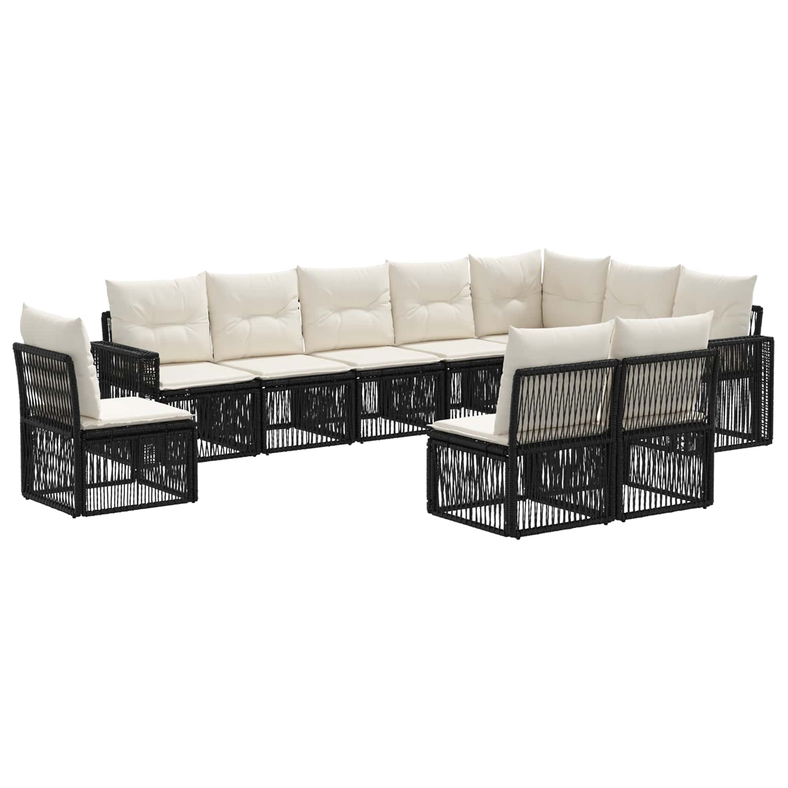 vidaXL Tuinbankenset 11 pcs Zwart en Cream Wit poly rattan