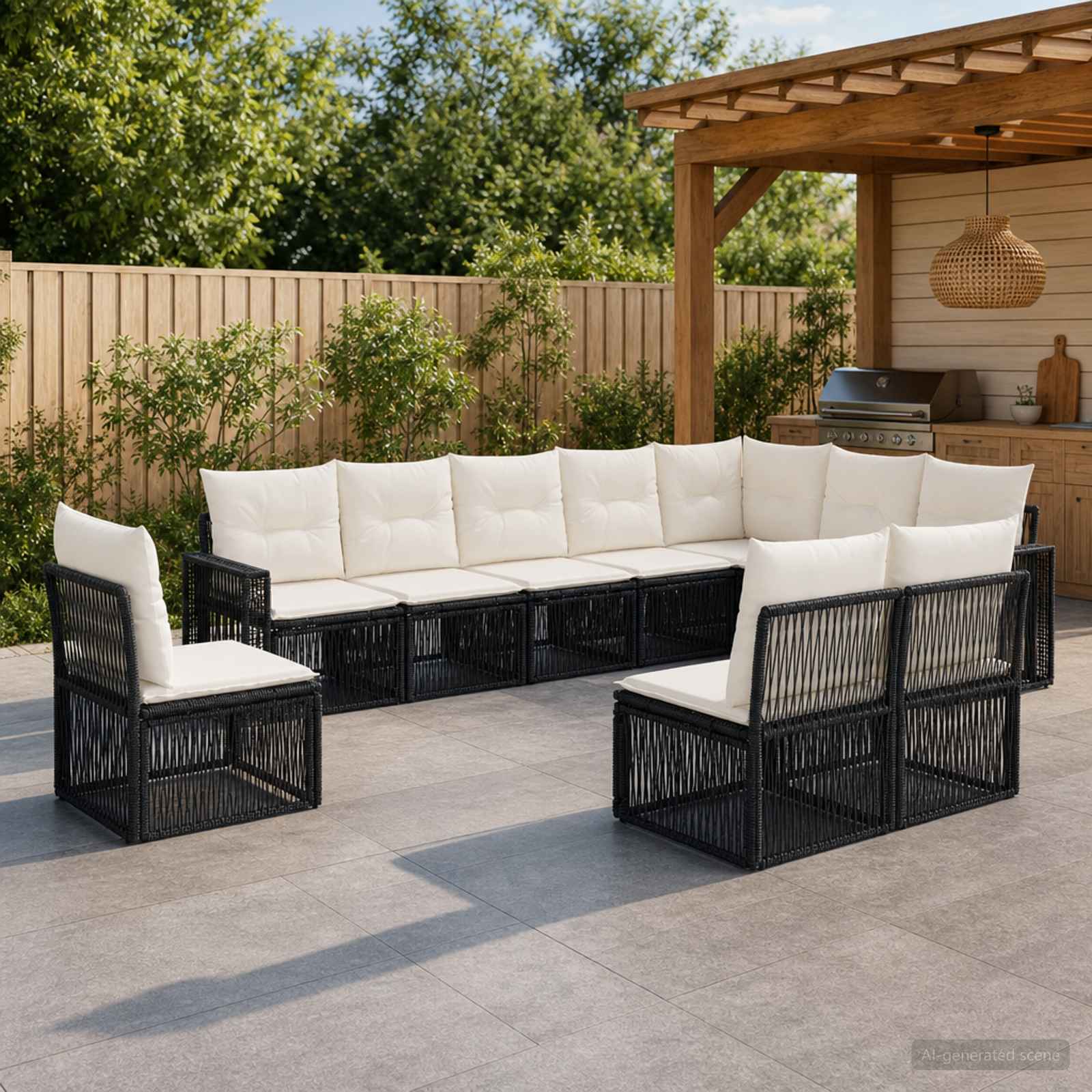 vidaXL Tuinbankenset 11 pcs Zwart en Cream Wit poly rattan