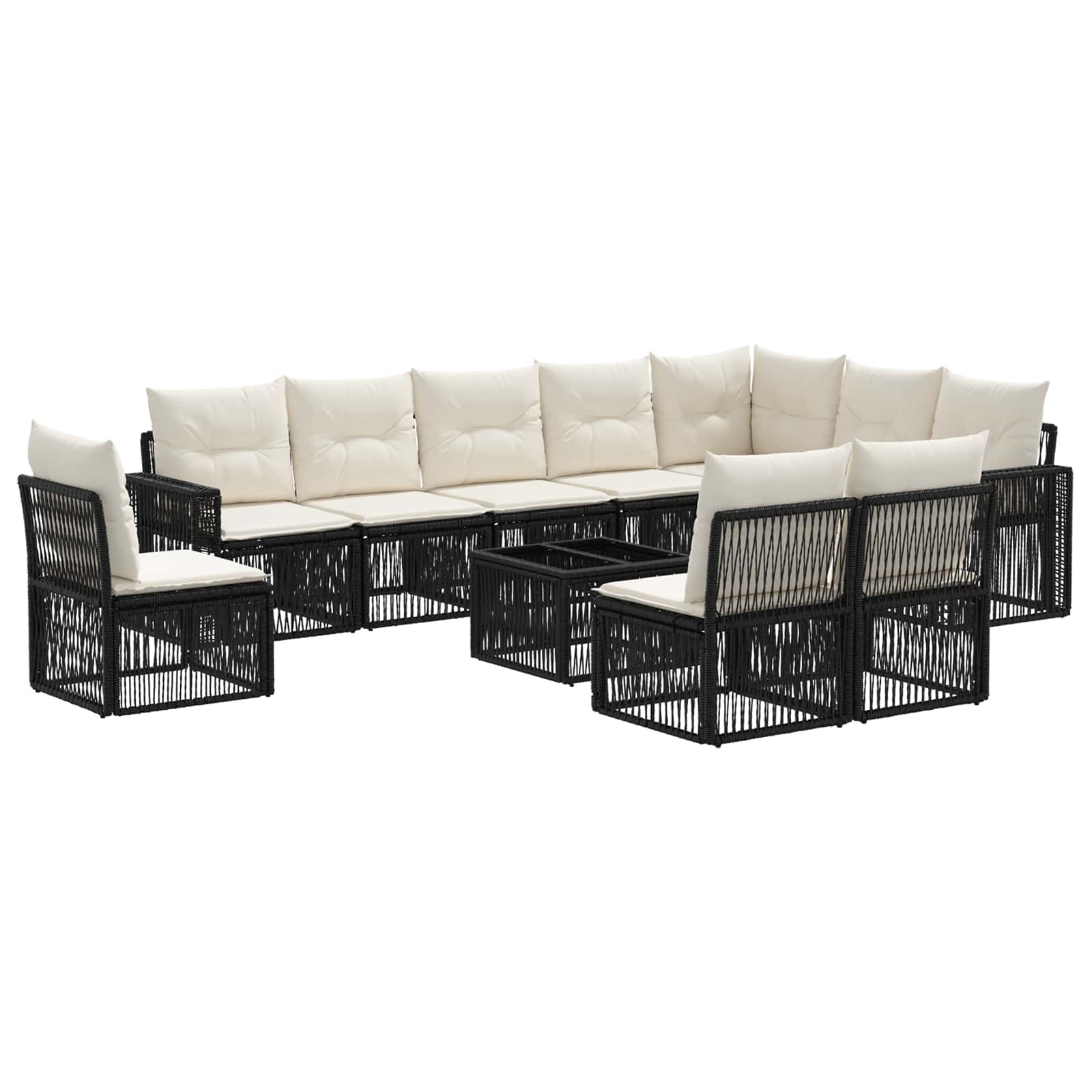 vidaXL Tuinbankenset 11 pcs Zwart en Cream Wit poly rattan
