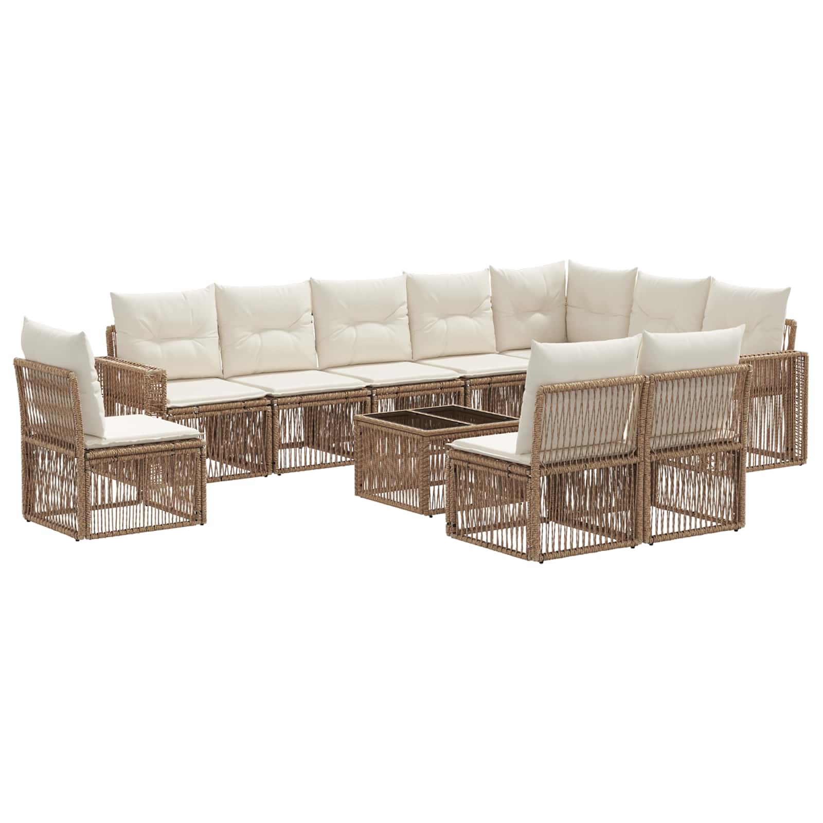 vidaXL Tuinbankenset 11 pcs Zwart en Cream Wit poly rattan