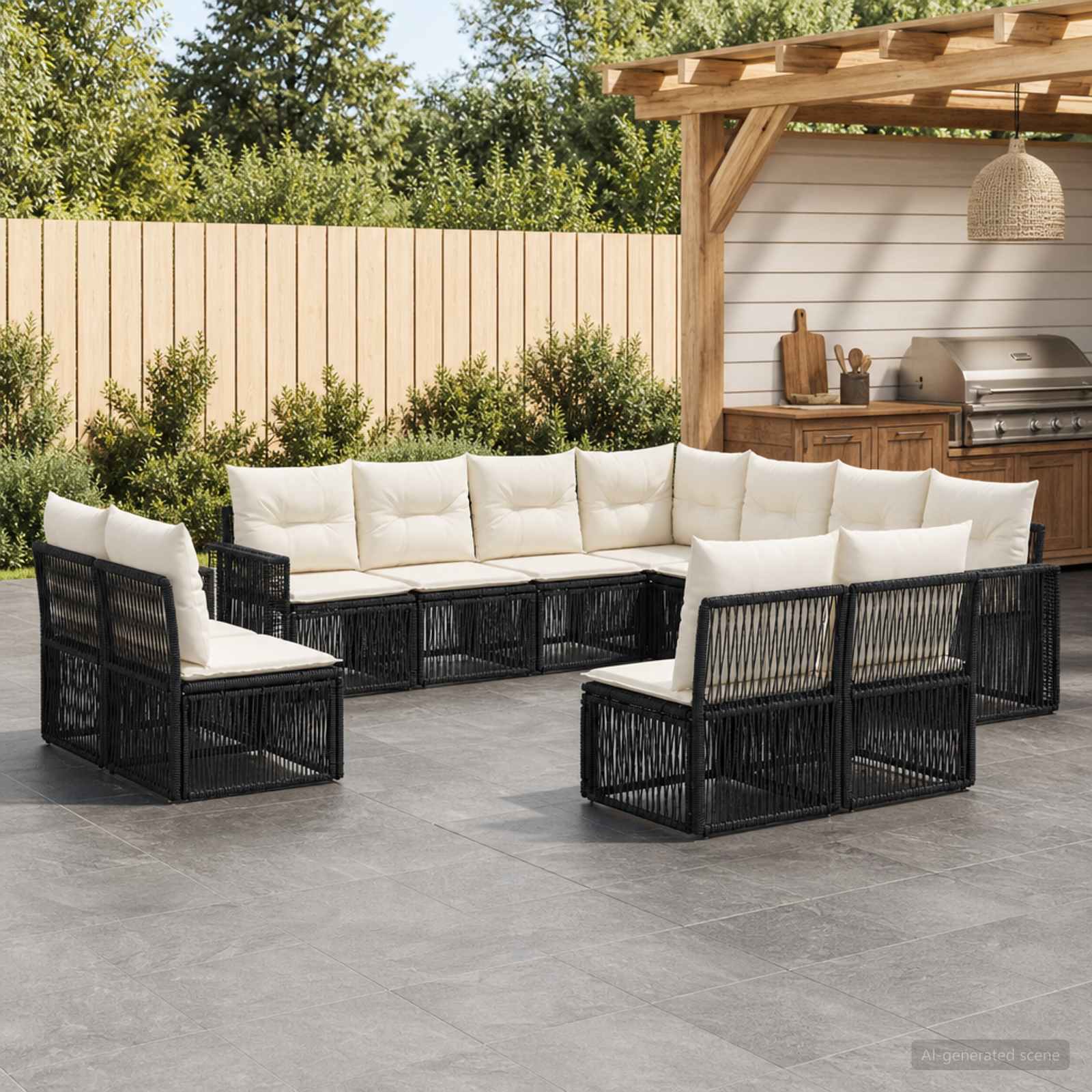 vidaXL Tuinbankenset 12 pcs Zwart en Cream Wit poly rattan