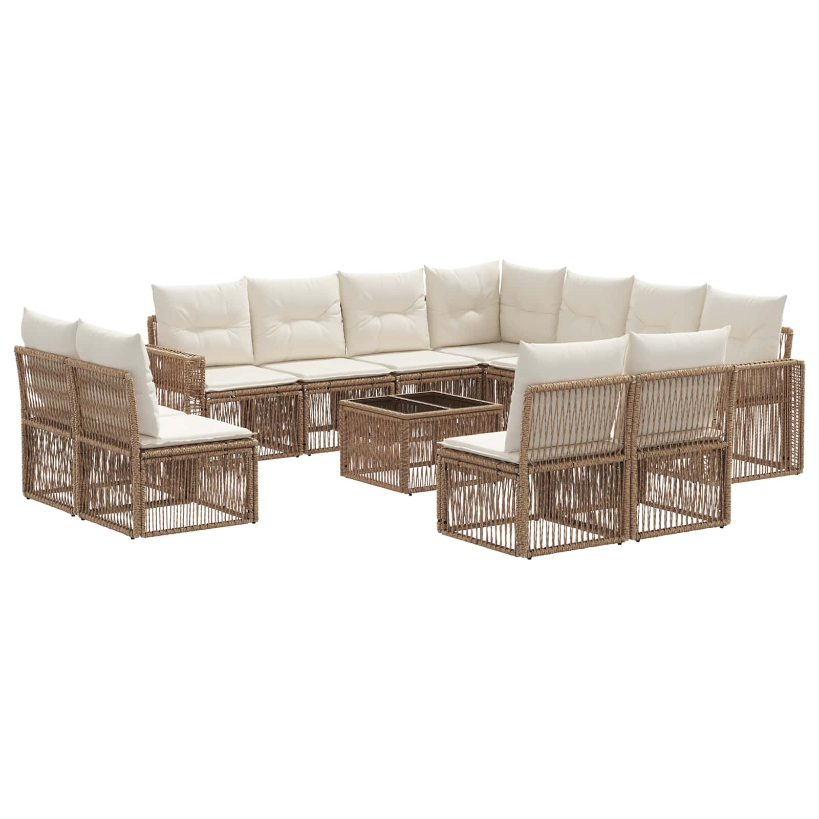vidaXL Tuinbankenset 12 pcs Zwart en Cream Wit poly rattan