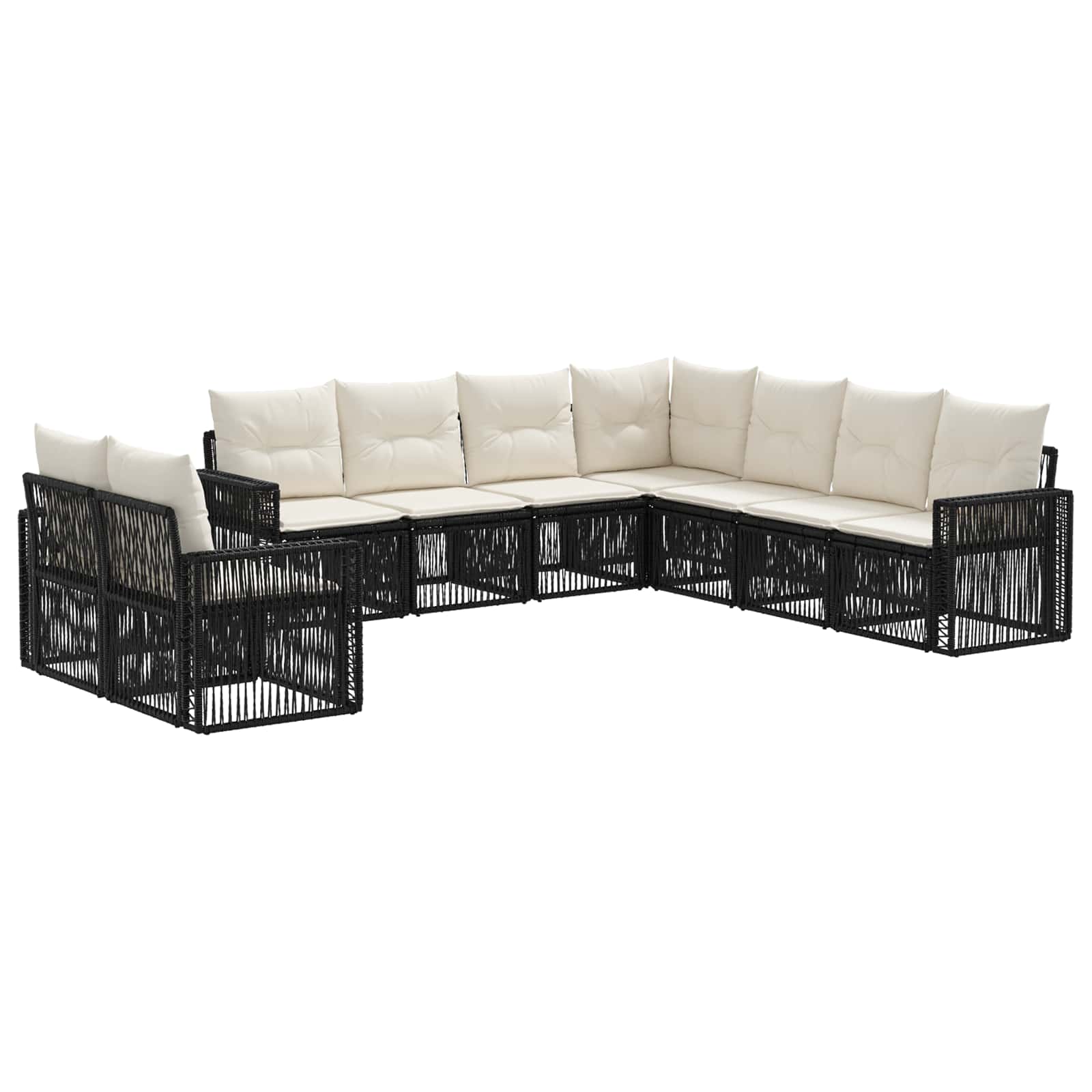 vidaXL Tuinbankenset 10 pcs Zwart en Cream Wit poly rattan