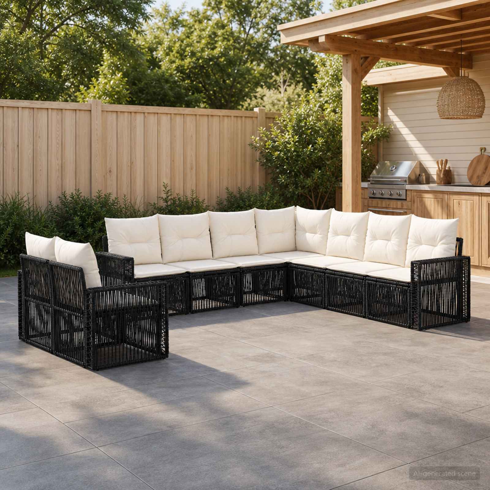 vidaXL Tuinbankenset 10 pcs Zwart en Cream Wit poly rattan