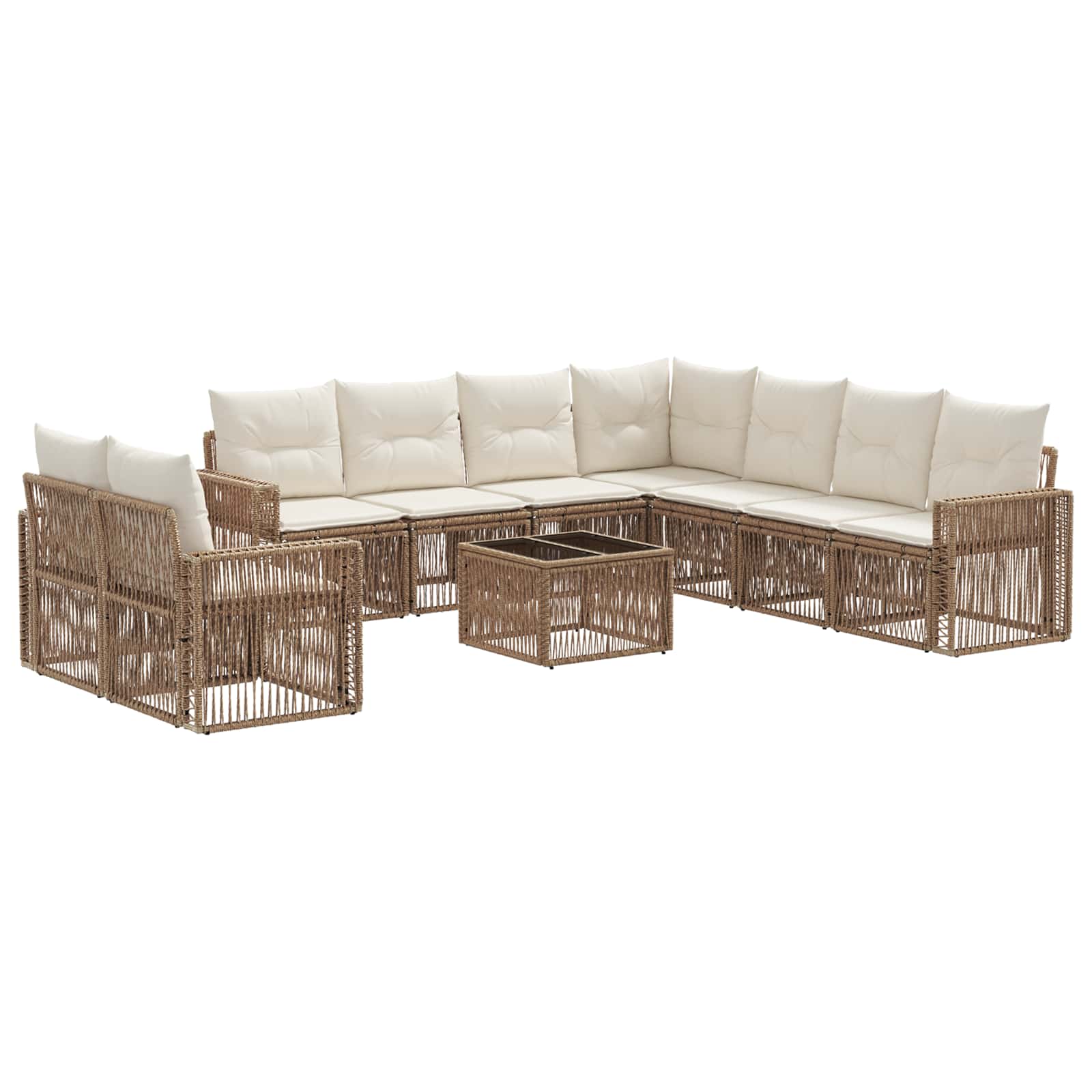 vidaXL Tuinbankenset 10 pcs Zwart en Cream Wit poly rattan