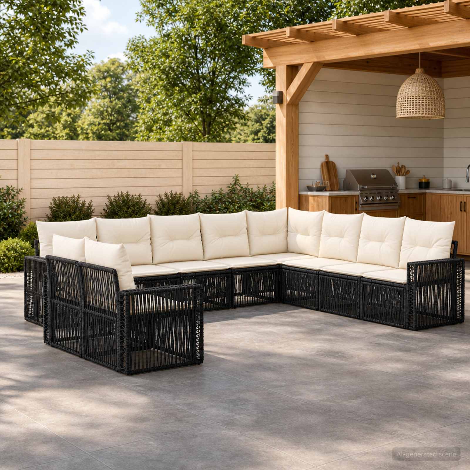 vidaXL Tuinbankenset 11 pcs Zwart en Cream Wit poly rattan