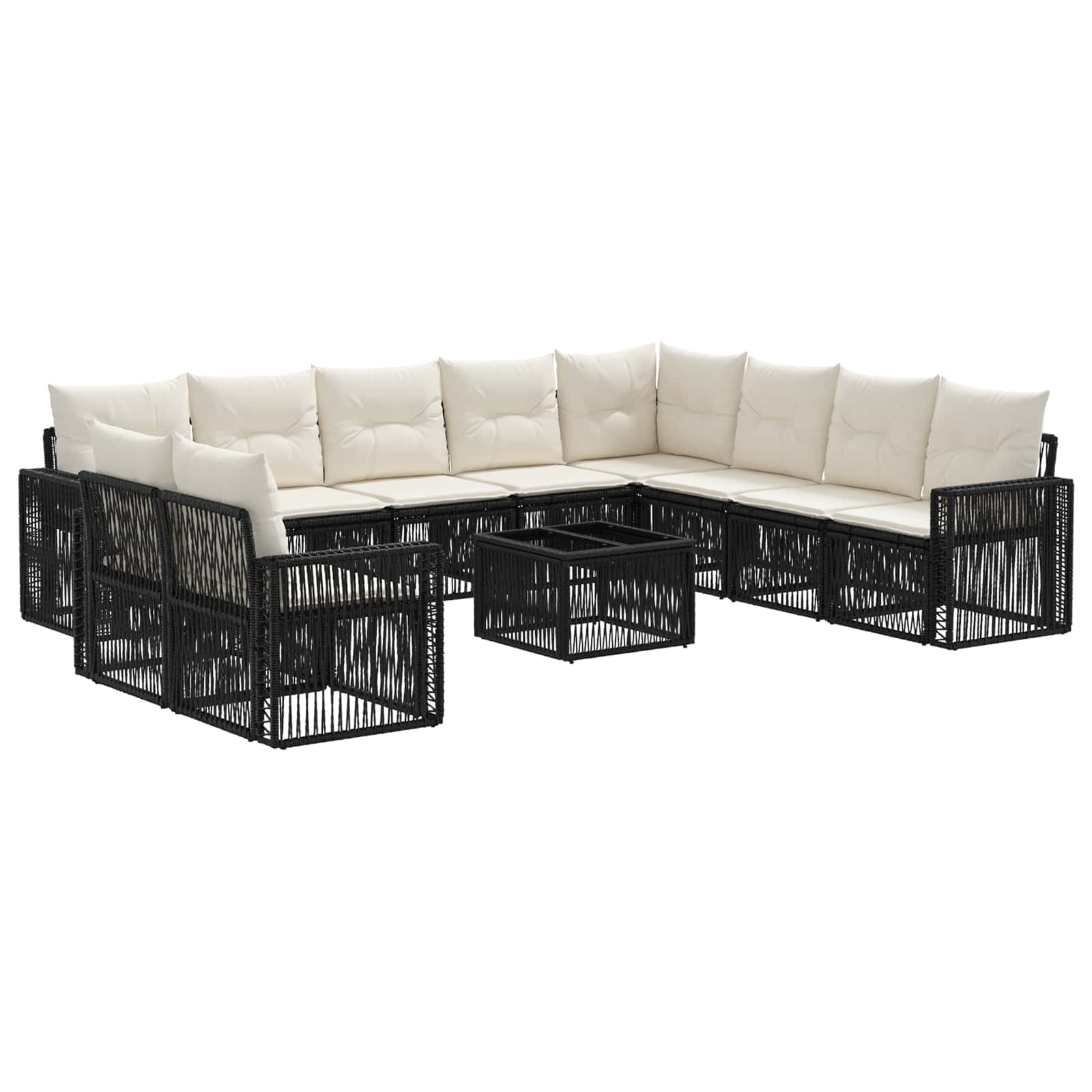 vidaXL Tuinbankenset 11 pcs Zwart en Cream Wit poly rattan