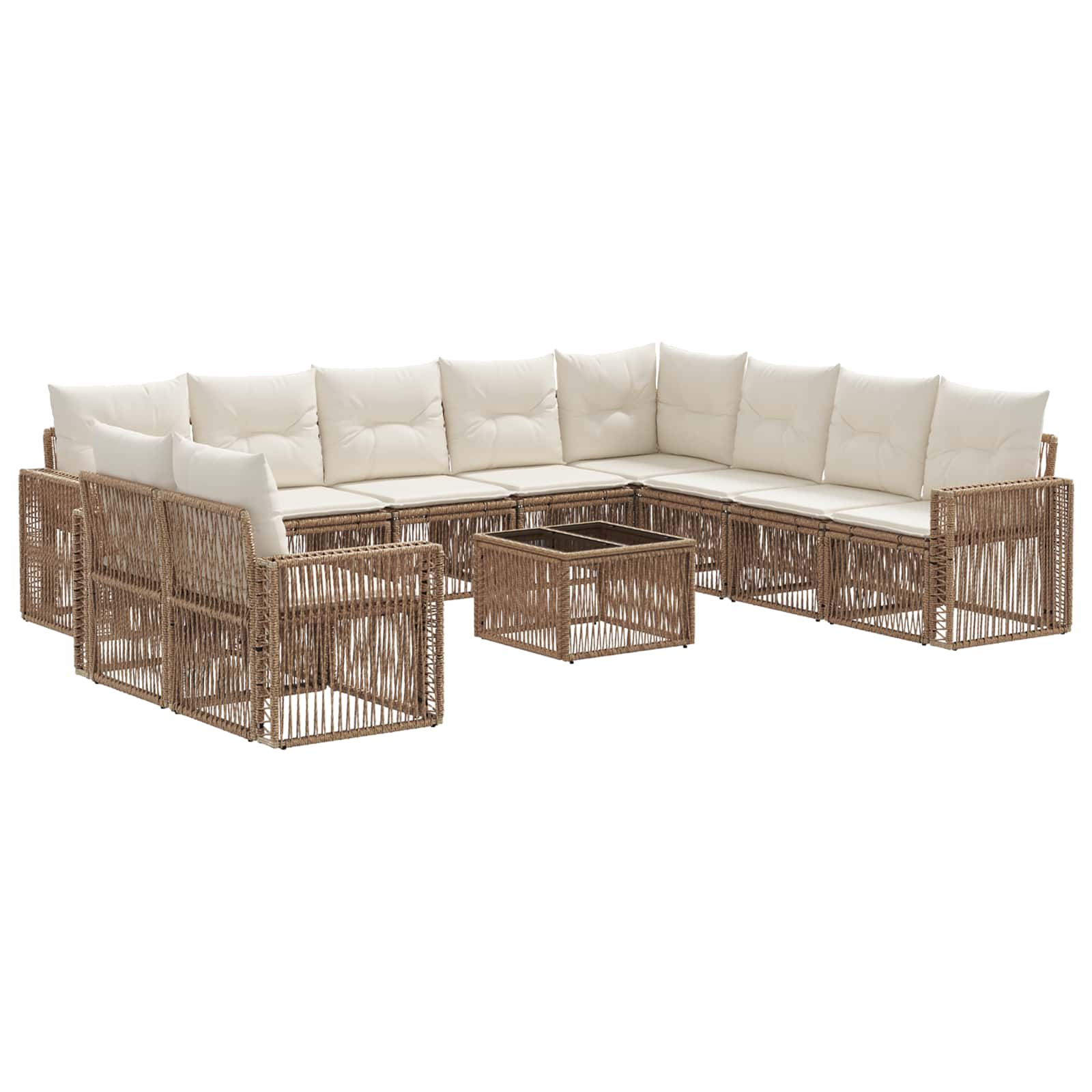 vidaXL Tuinbankenset 11 pcs Zwart en Cream Wit poly rattan