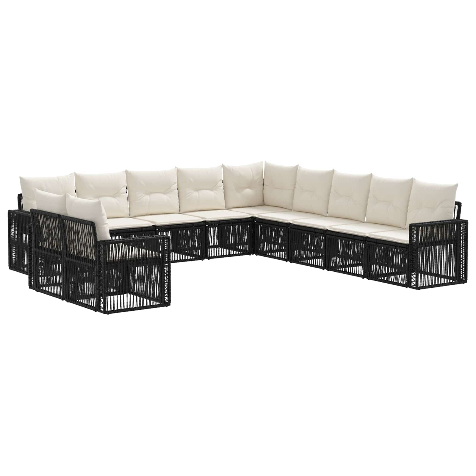vidaXL Tuinbankenset 12 pcs Zwart en Cream Wit poly rattan