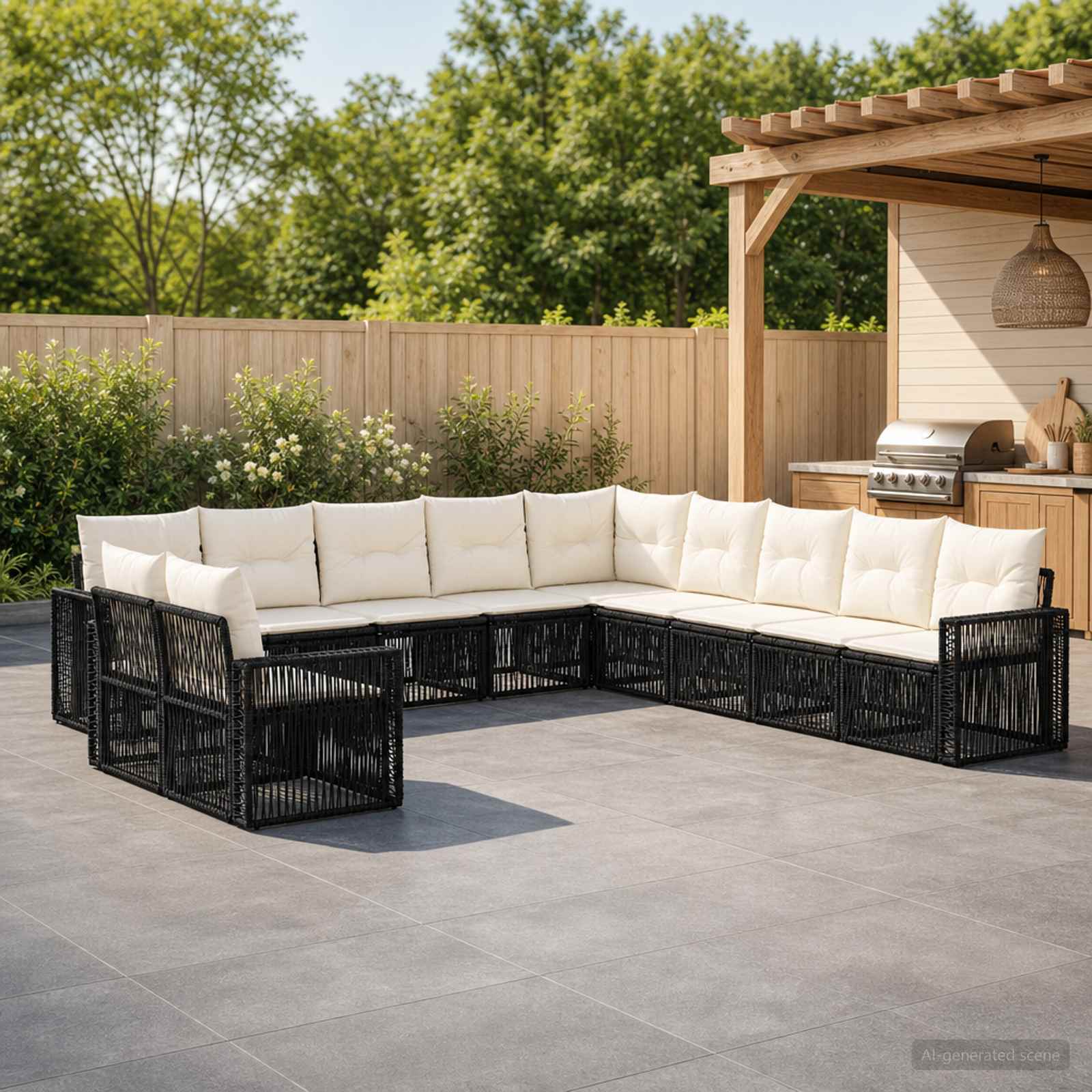 vidaXL Tuinbankenset 12 pcs Zwart en Cream Wit poly rattan