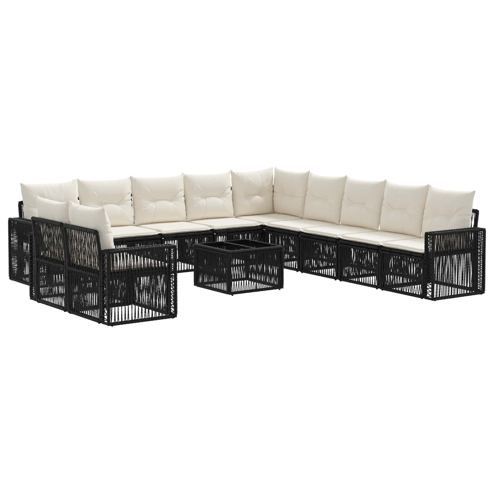 vidaXL Tuinbankenset 12 pcs Zwart en Cream Wit poly rattan