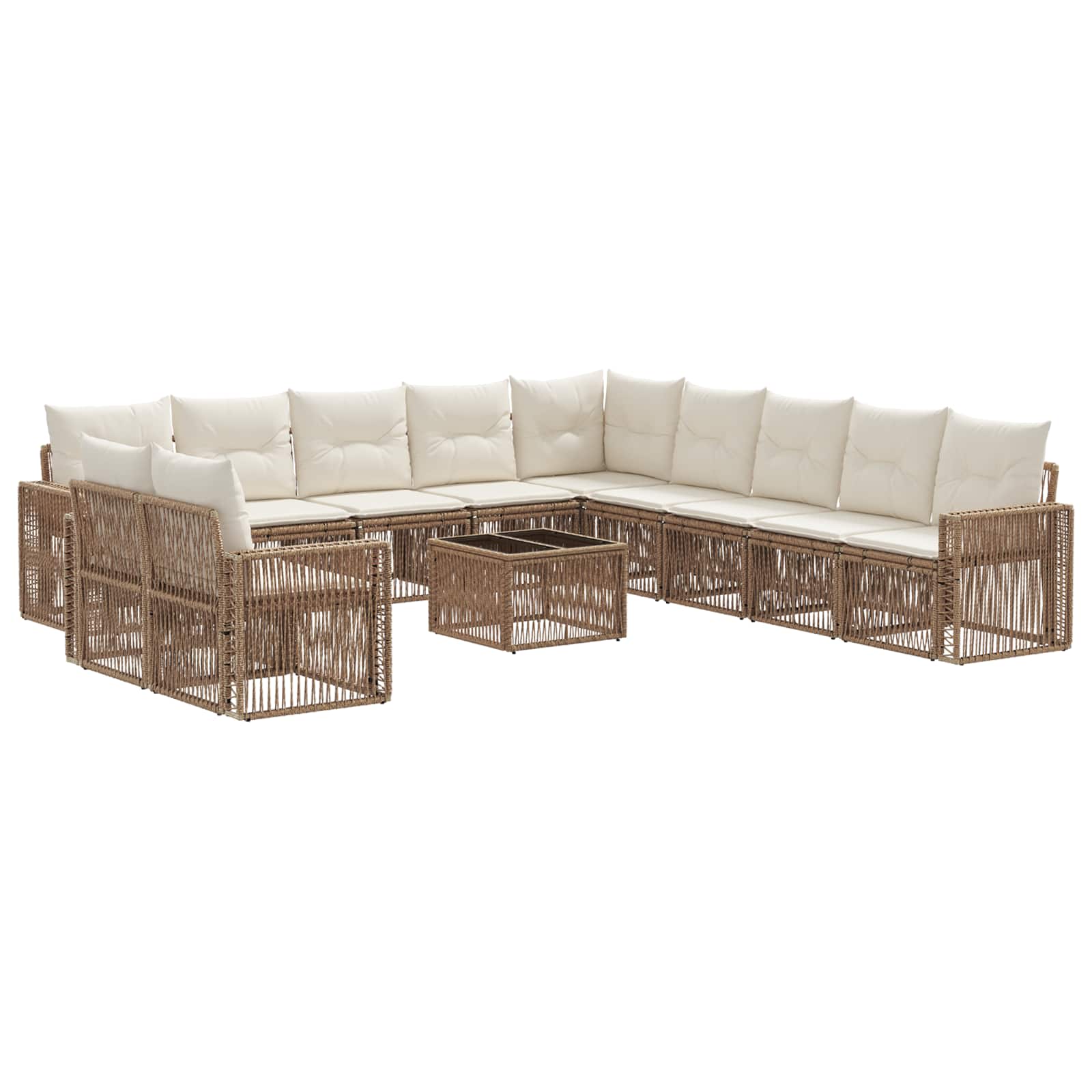 vidaXL Tuinbankenset 12 pcs Zwart en Cream Wit poly rattan