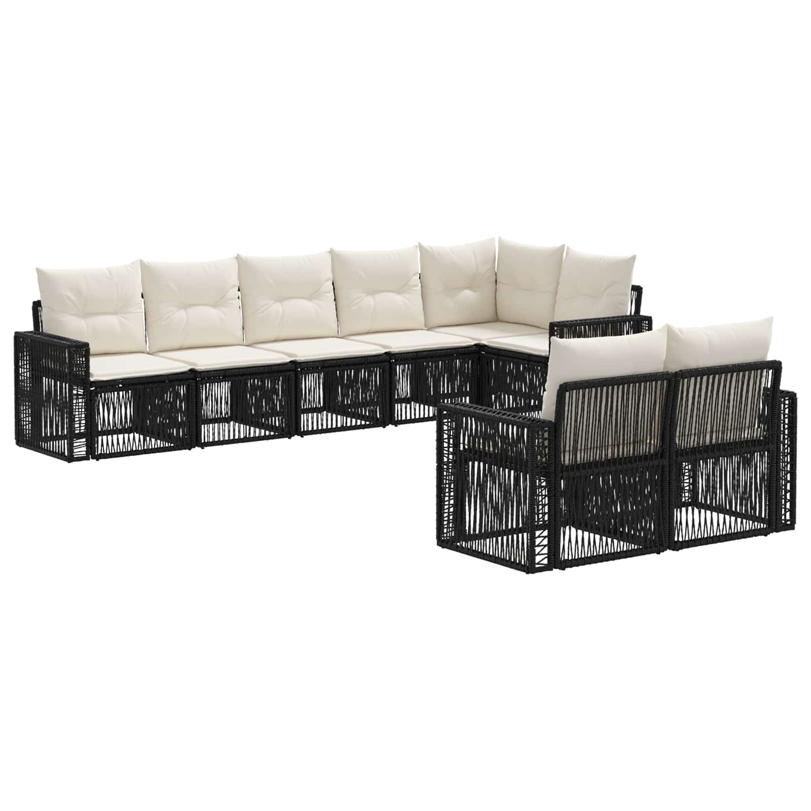 vidaXL Tuinbankenset 9 pcs Zwart en Cream Wit poly rattan