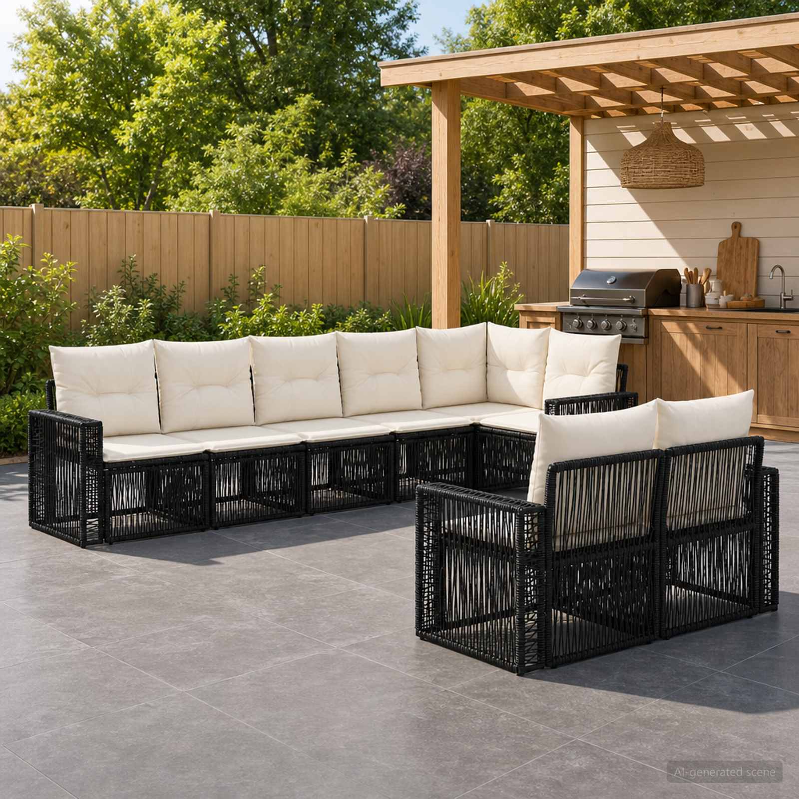 vidaXL Tuinbankenset 9 pcs Zwart en Cream Wit poly rattan