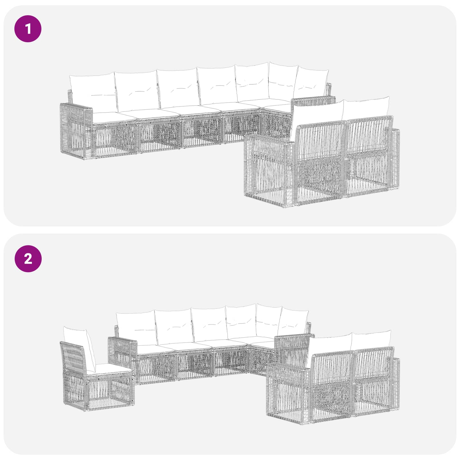 vidaXL Tuinbankenset 9 pcs Zwart en Cream Wit poly rattan