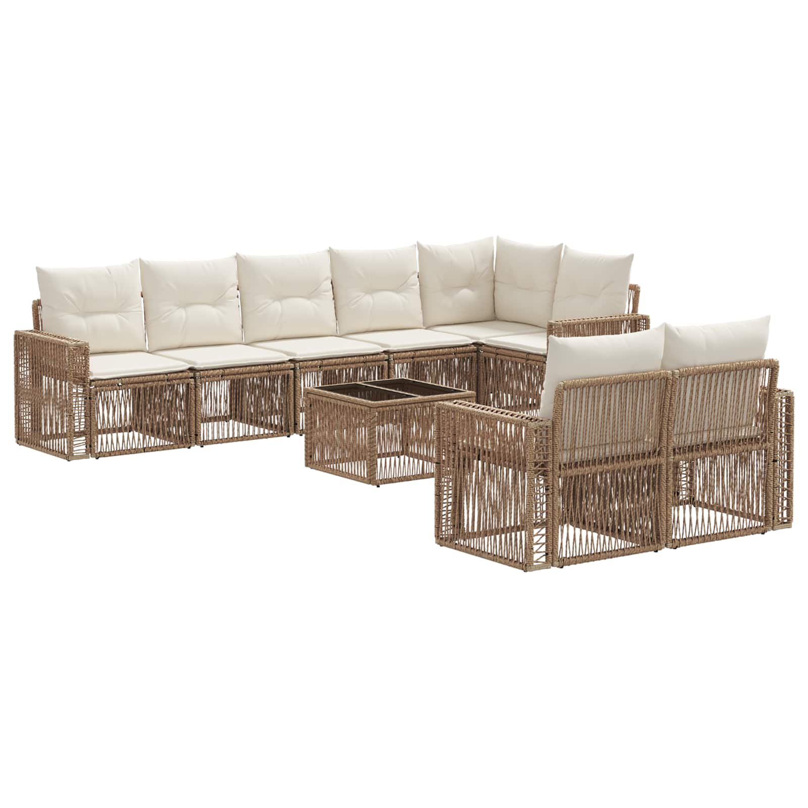vidaXL Tuinbankenset 9 pcs Zwart en Cream Wit poly rattan