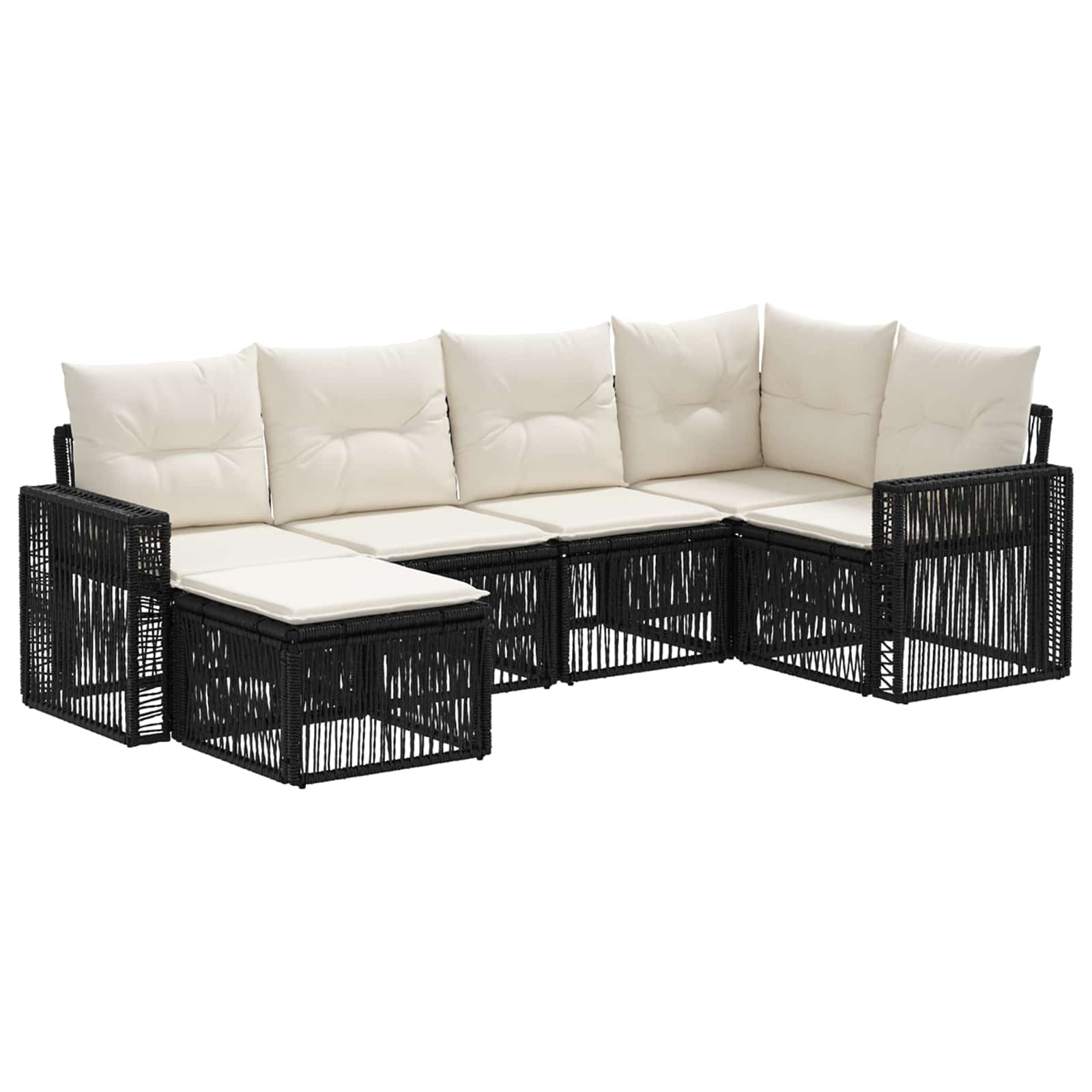vidaXL Tuinbankenset 7 pcs Zwart en Cream Wit poly rattan