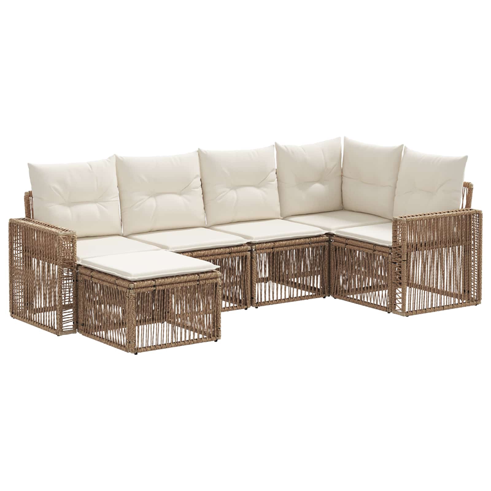 vidaXL Tuinbankenset 7 pcs Zwart en Cream Wit poly rattan