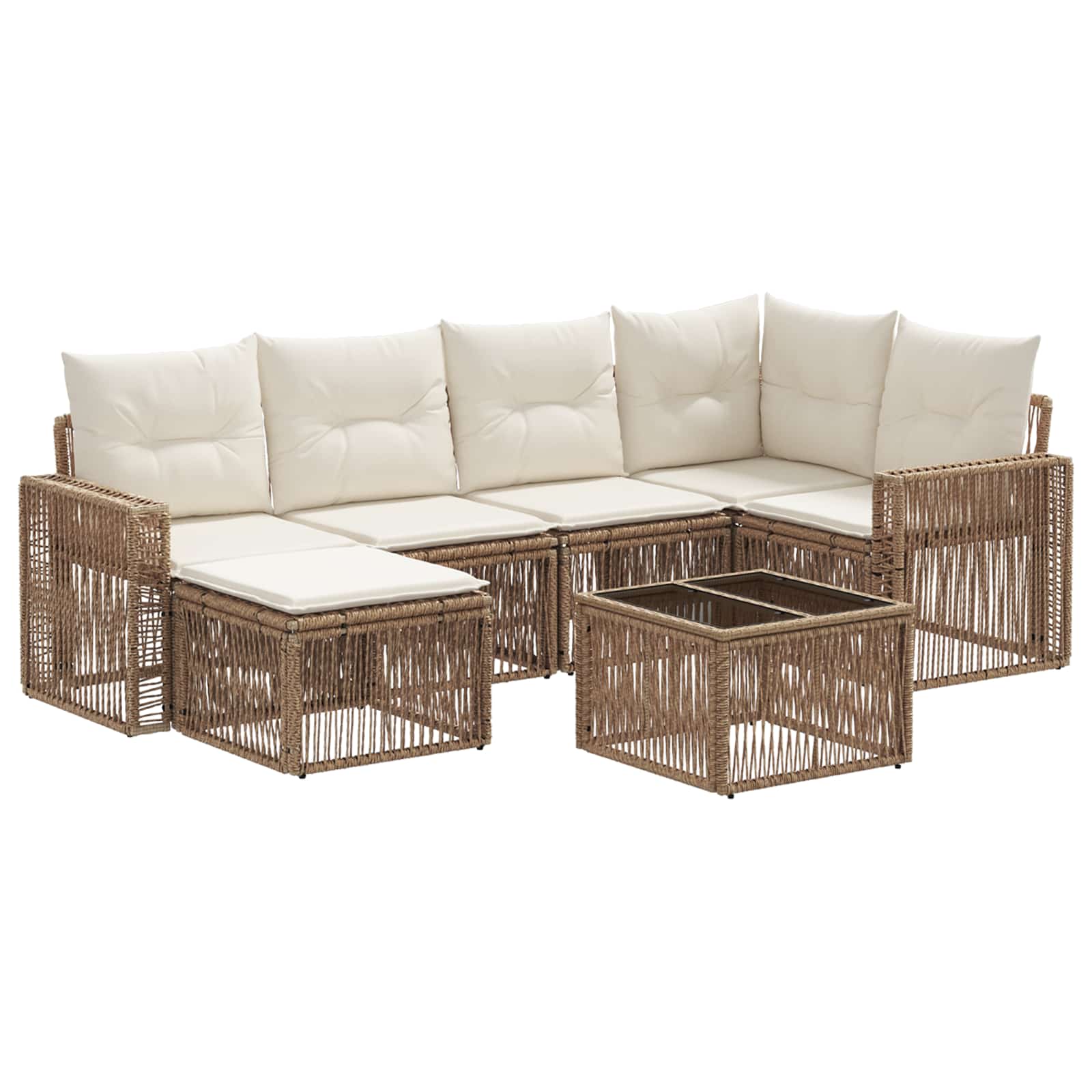 vidaXL Tuinbankenset 7 pcs Zwart en Cream Wit poly rattan