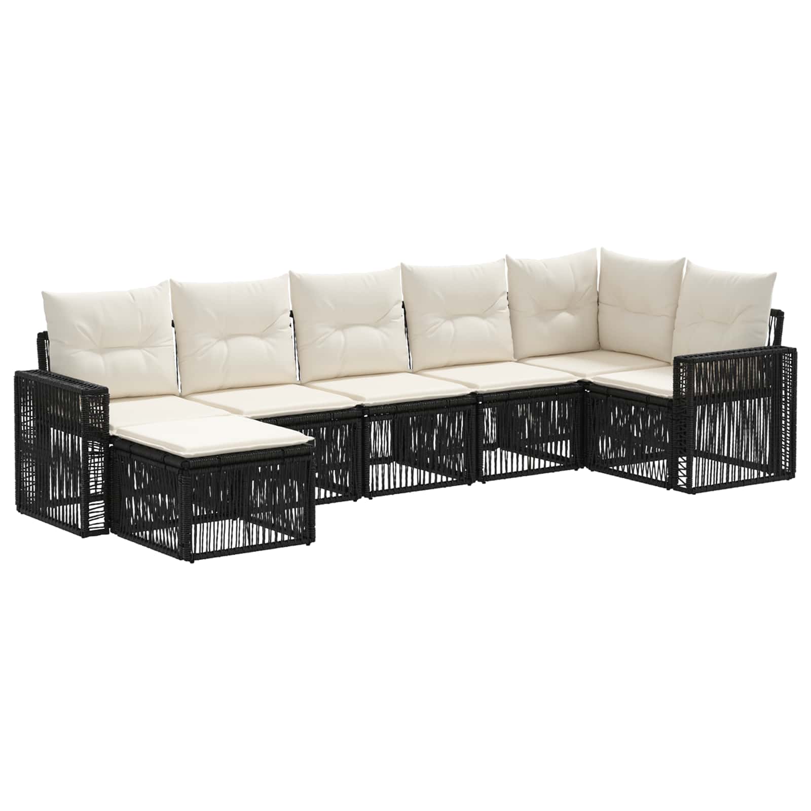 vidaXL Tuinbankenset 8 pcs Zwart en Cream Wit poly rattan