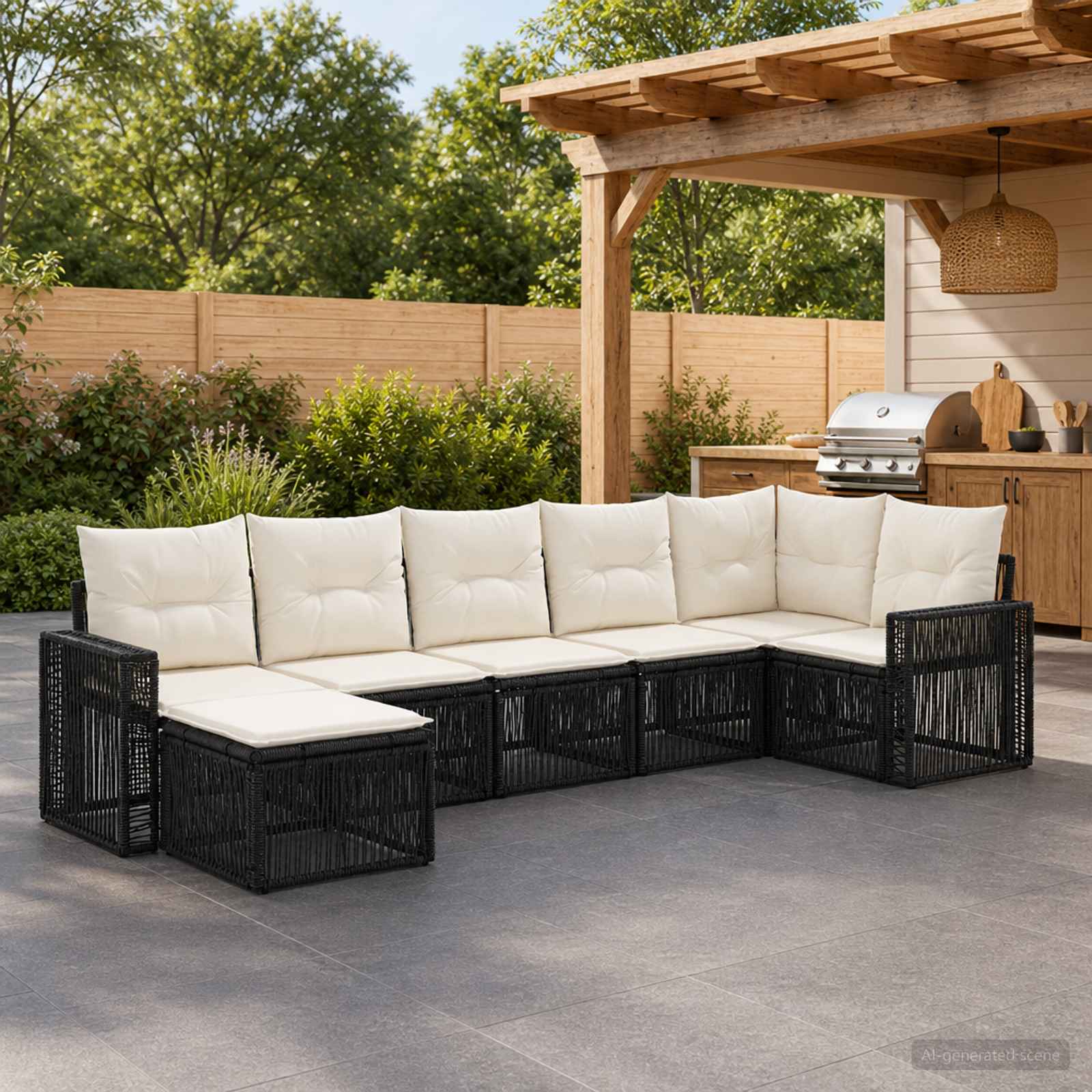 vidaXL Tuinbankenset 8 pcs Zwart en Cream Wit poly rattan