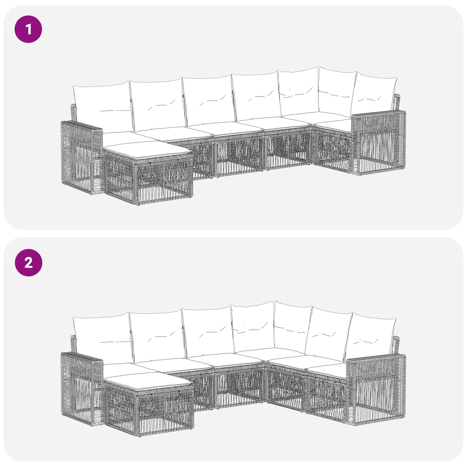 vidaXL Tuinbankenset 8 pcs Zwart en Cream Wit poly rattan