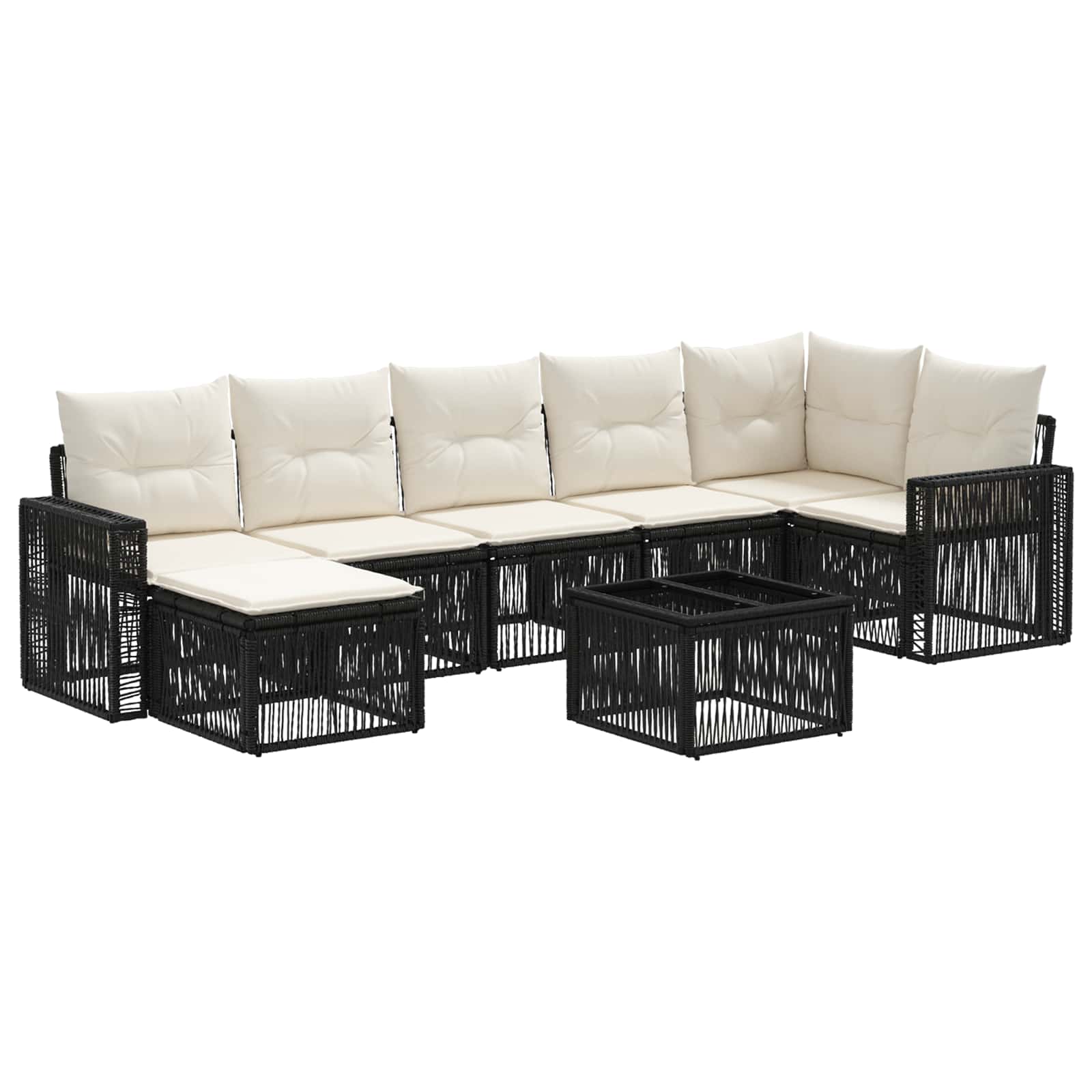 vidaXL Tuinbankenset 8 pcs Zwart en Cream Wit poly rattan