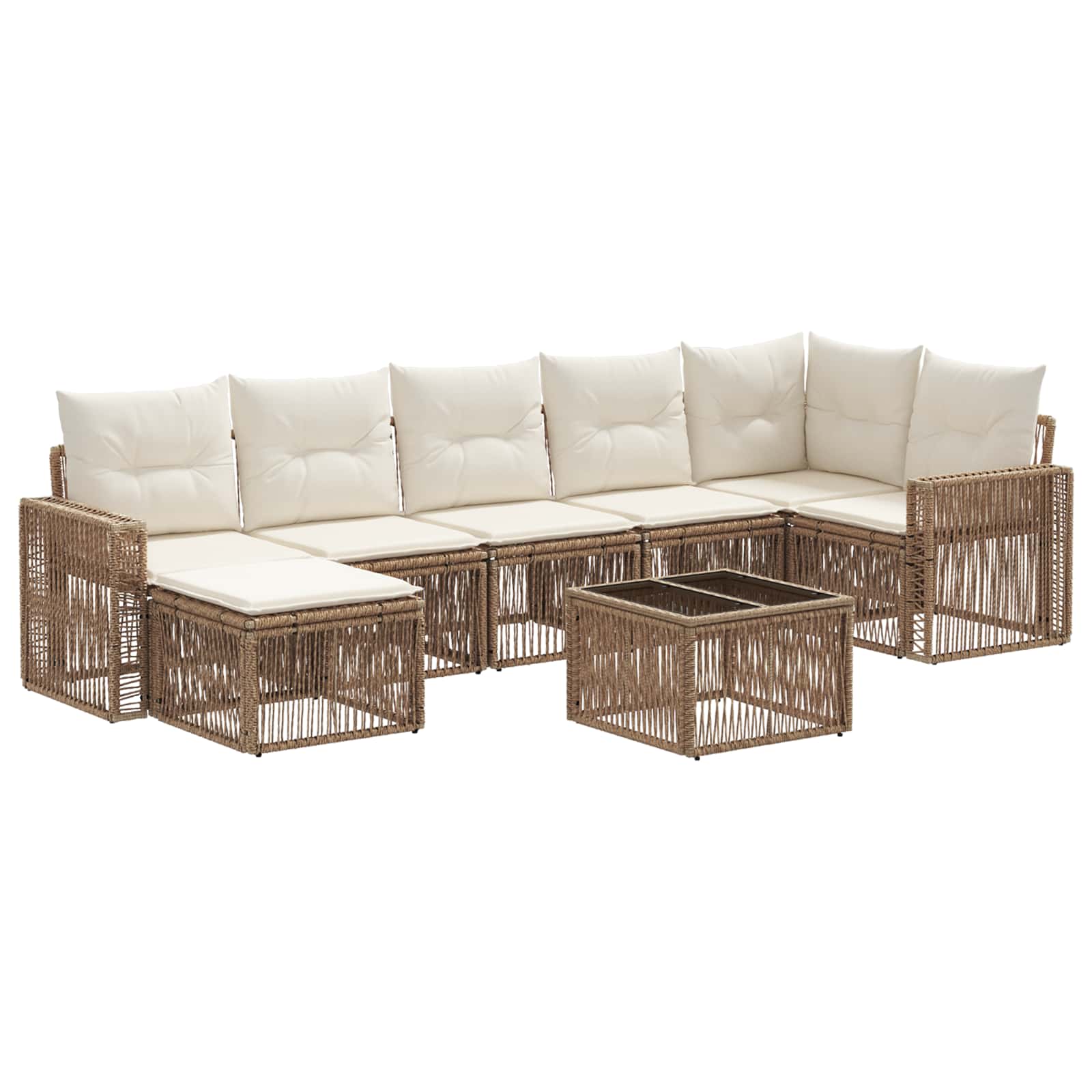 vidaXL Tuinbankenset 8 pcs Zwart en Cream Wit poly rattan