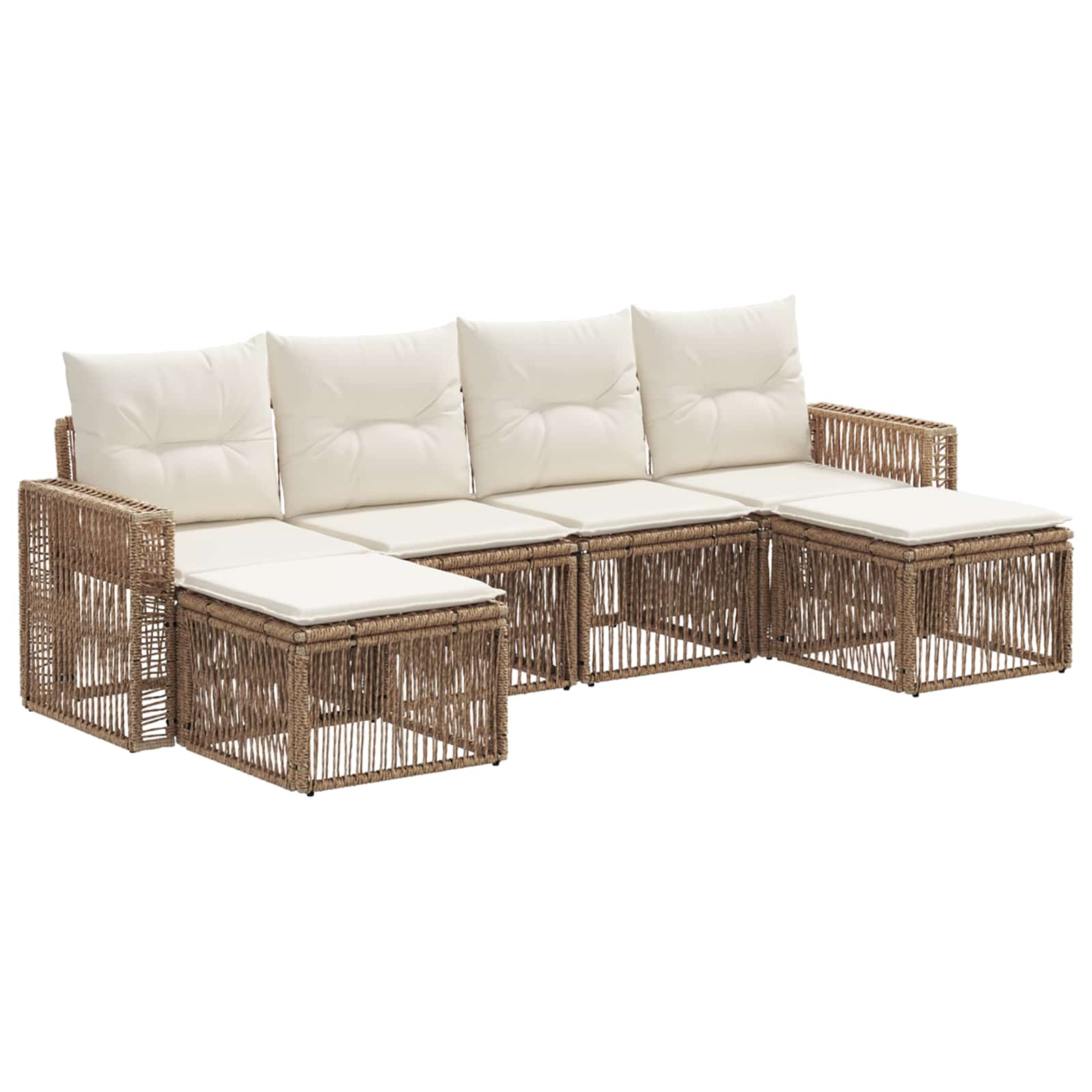 vidaXL Tuinbankenset 7 pcs Zwart en Cream Wit poly rattan