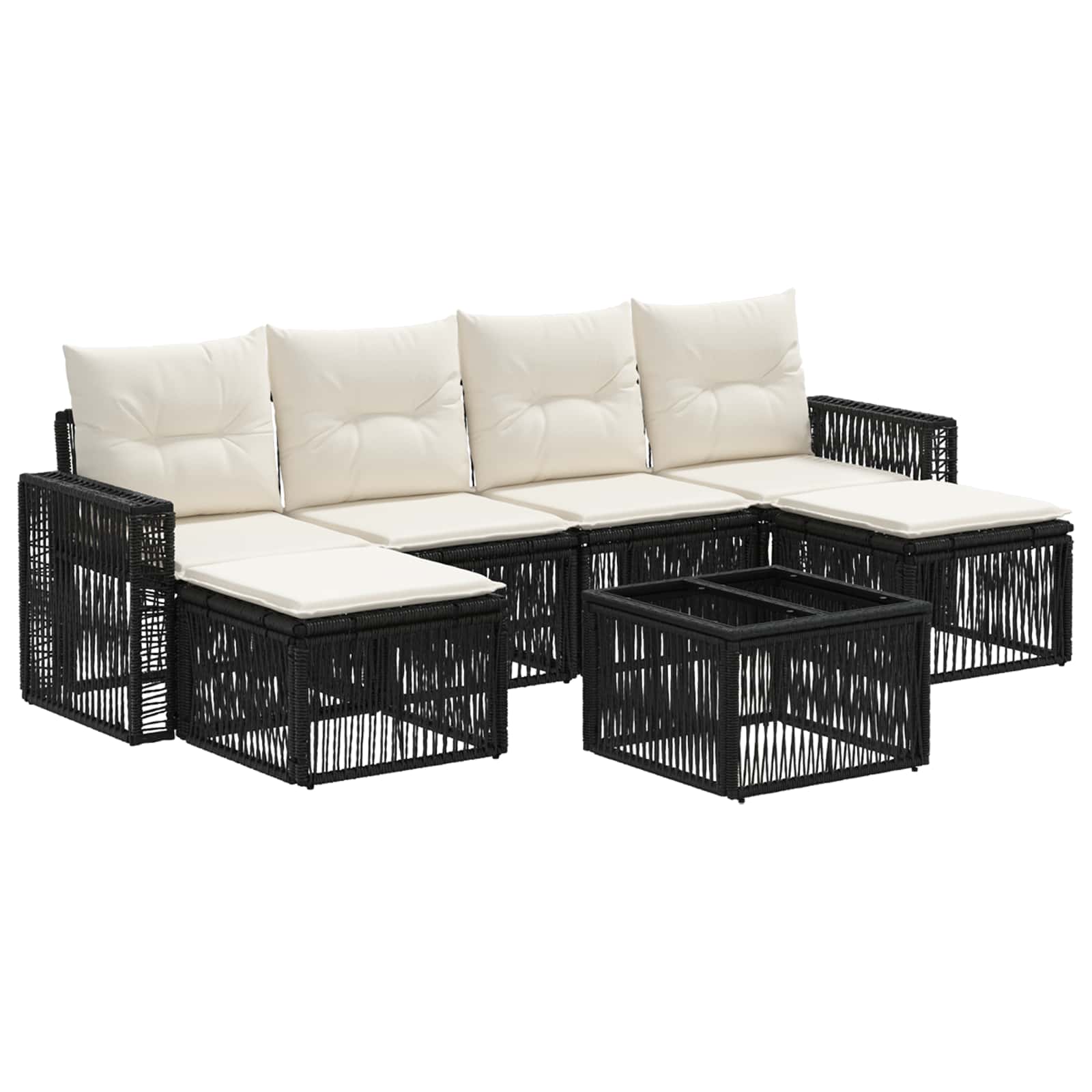 vidaXL Tuinbankenset 7 pcs Zwart en Cream Wit poly rattan