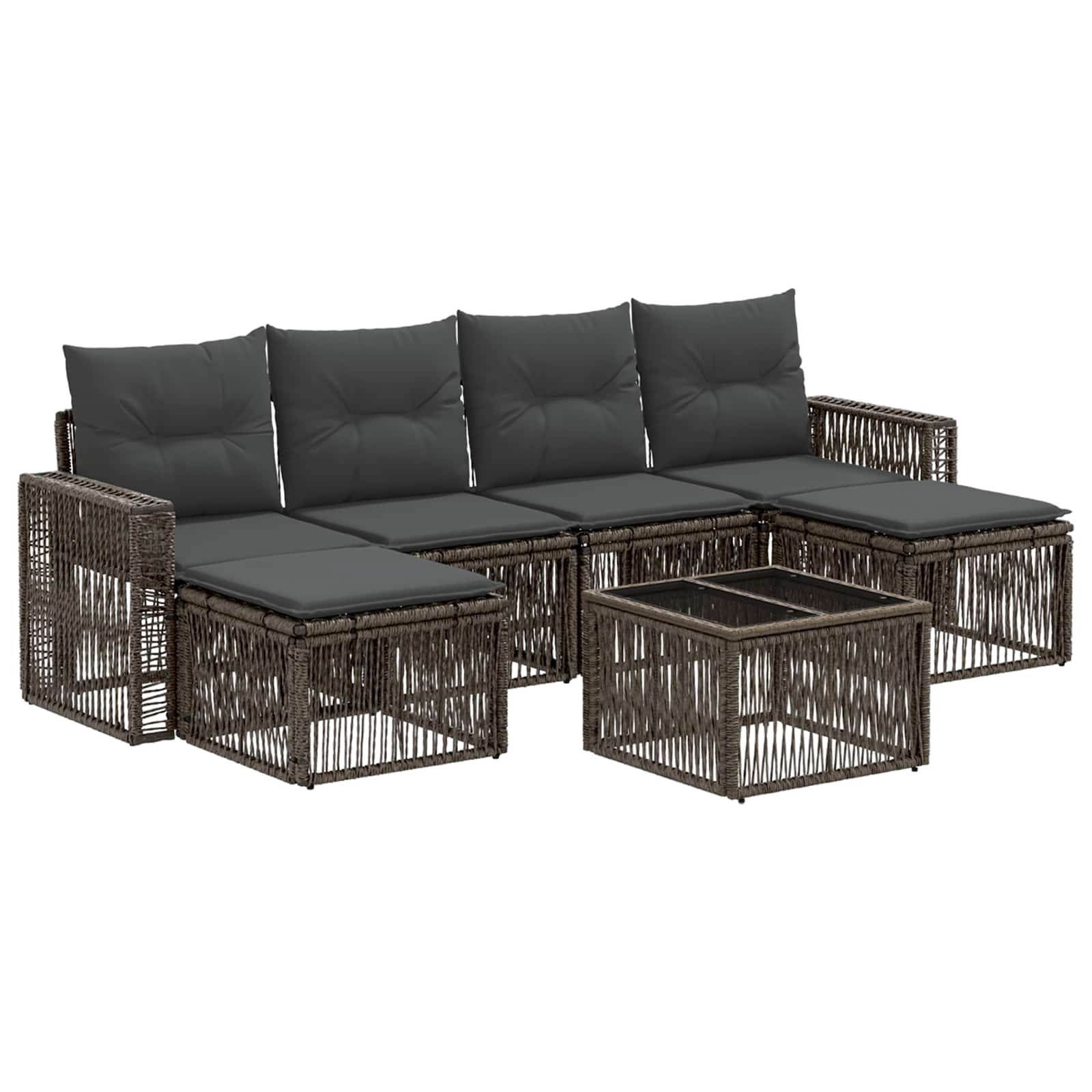 vidaXL Tuinbankenset 7 pcs Zwart en Cream Wit poly rattan