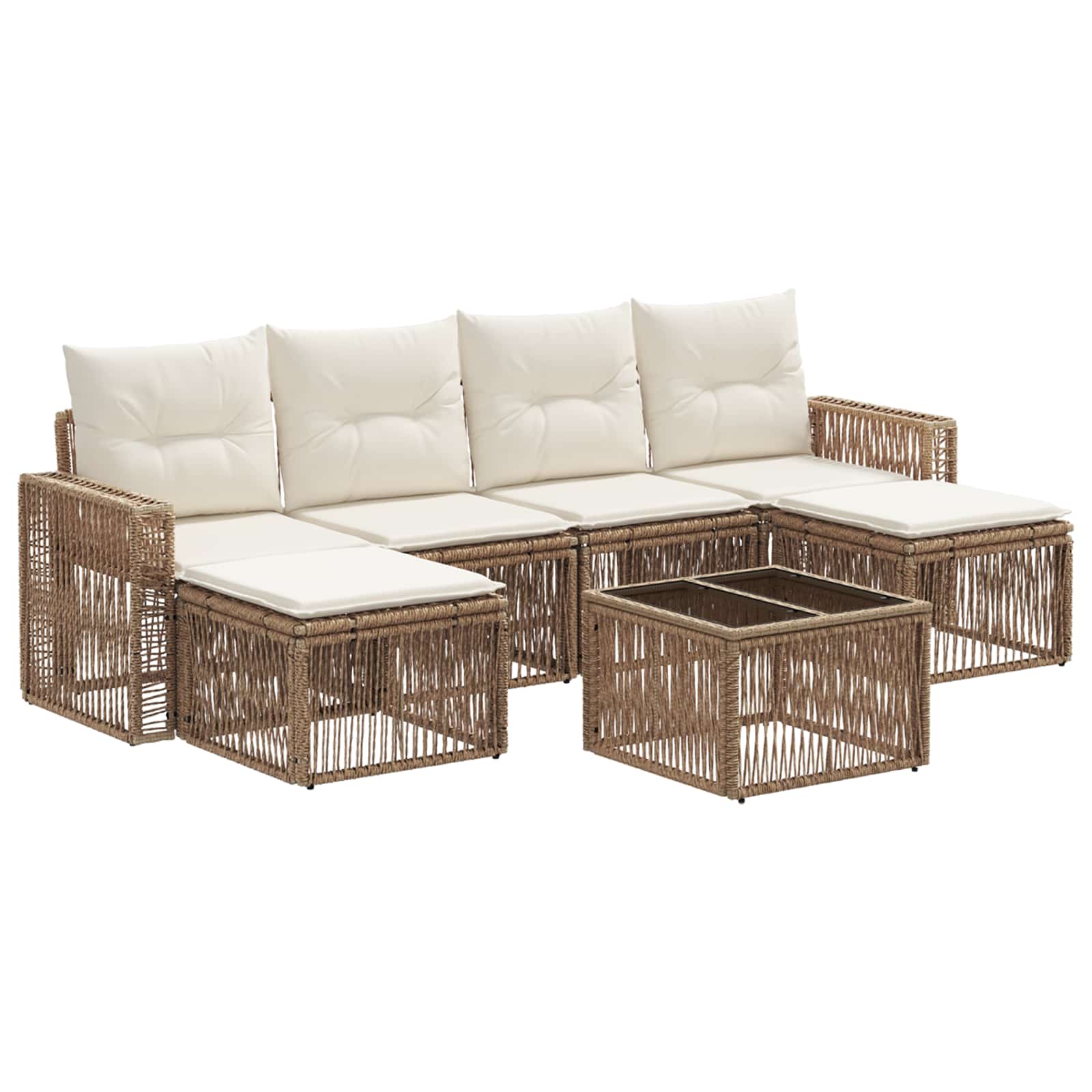 vidaXL Tuinbankenset 7 pcs Zwart en Cream Wit poly rattan