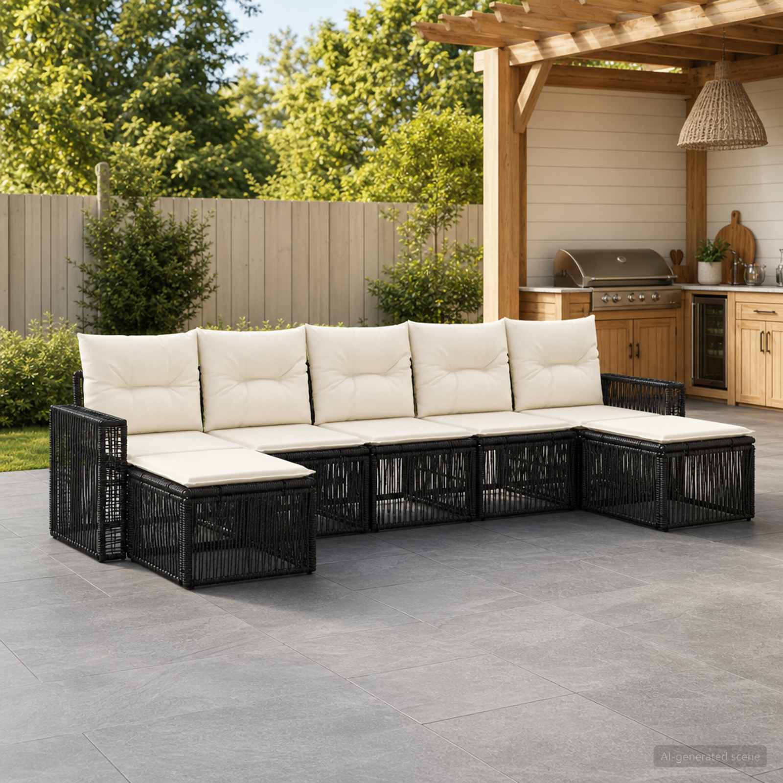 vidaXL Tuinbankenset 8 pcs Zwart en Cream Wit poly rattan