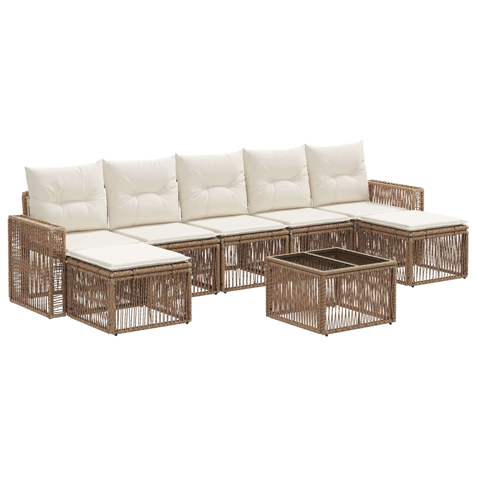 vidaXL Tuinbankenset 8 pcs Zwart en Cream Wit poly rattan