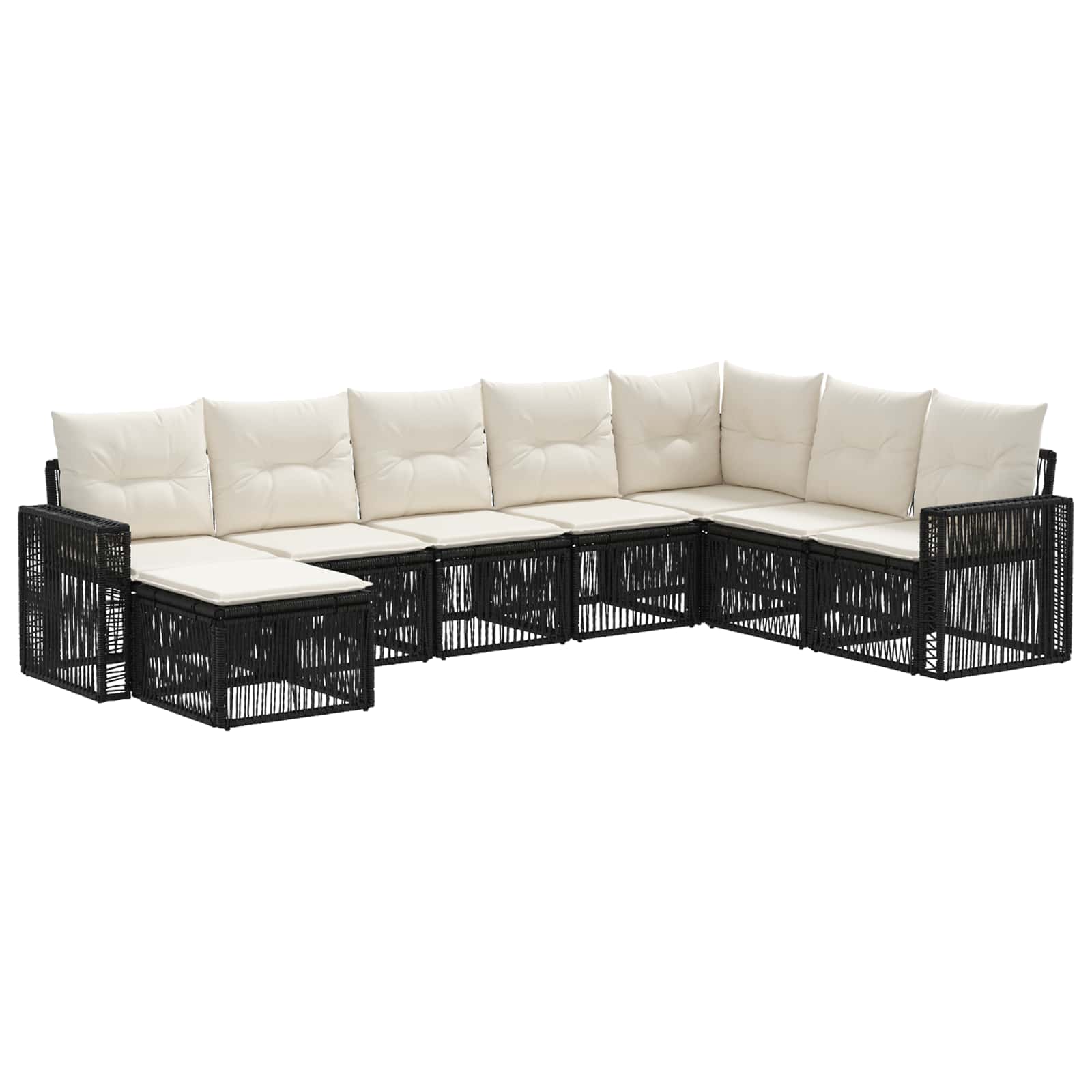vidaXL Tuinbankenset 9 pcs Zwart en Cream Wit poly rattan