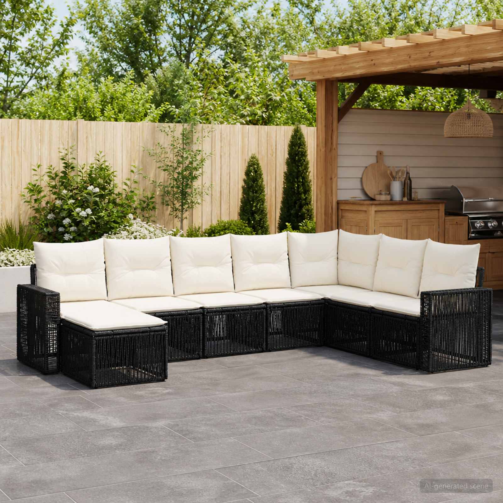 vidaXL Tuinbankenset 9 pcs Zwart en Cream Wit poly rattan