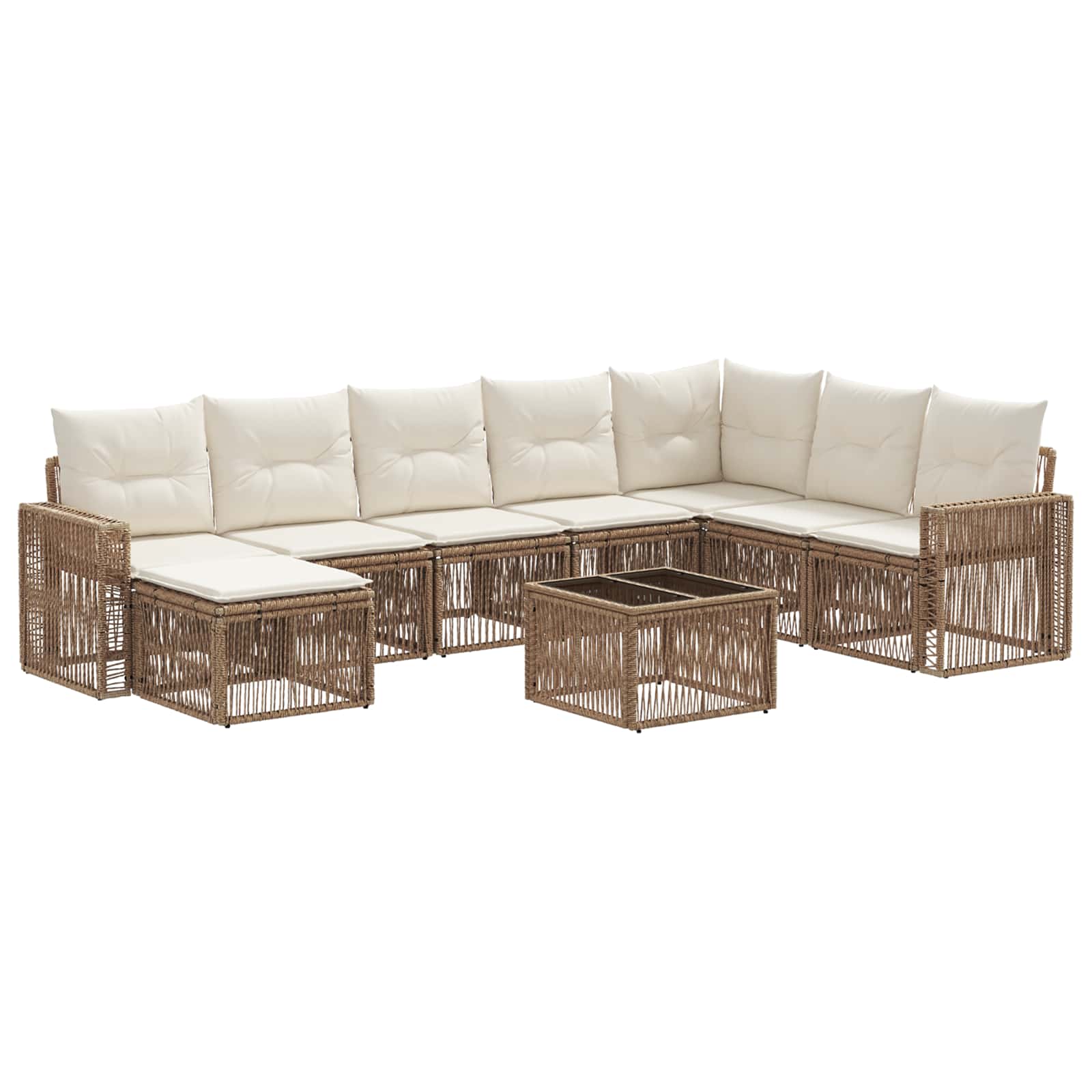 vidaXL Tuinbankenset 9 pcs Zwart en Cream Wit poly rattan