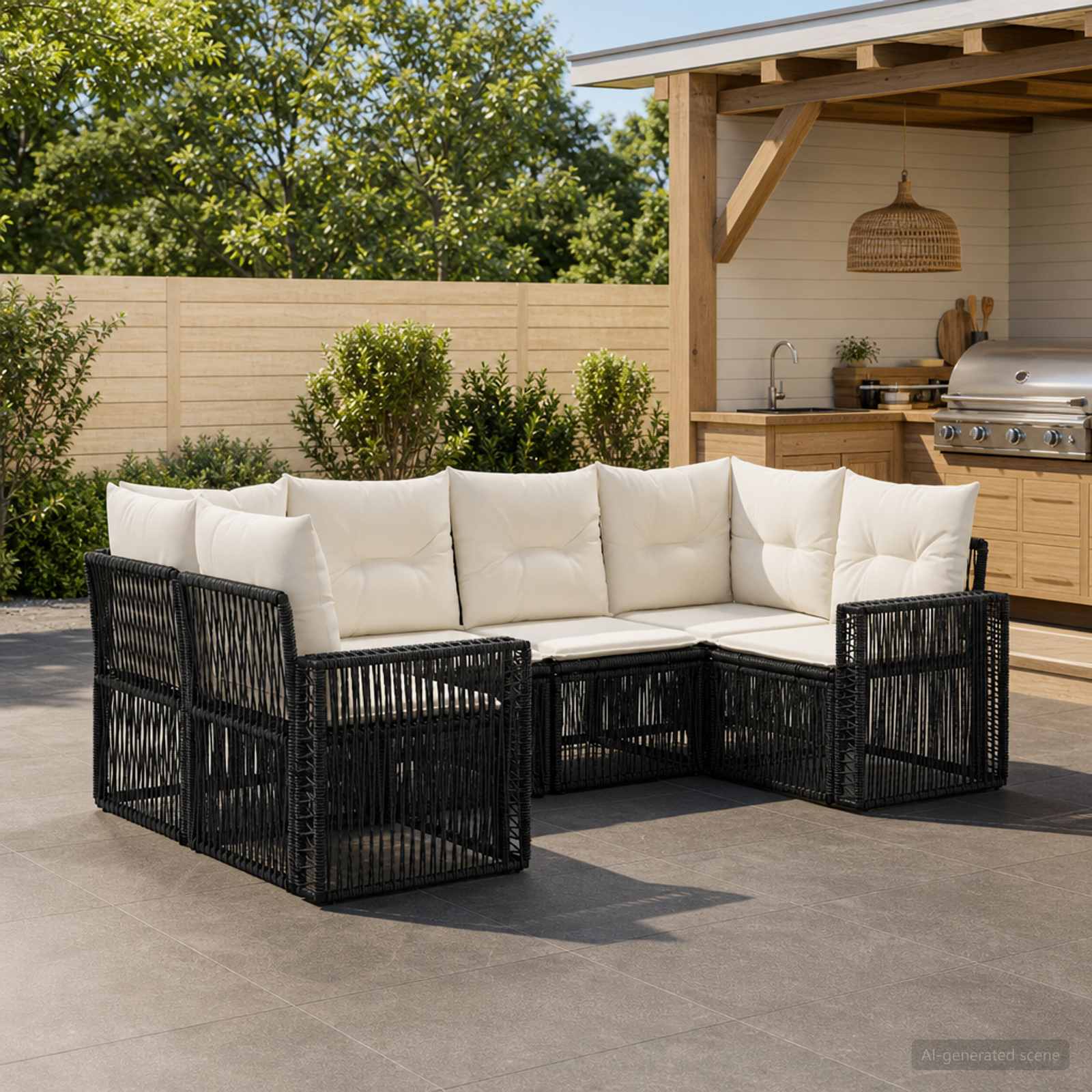 vidaXL Tuinbankenset 6 st 6-Aantal zitplaatsen Zwart en Cream Wit