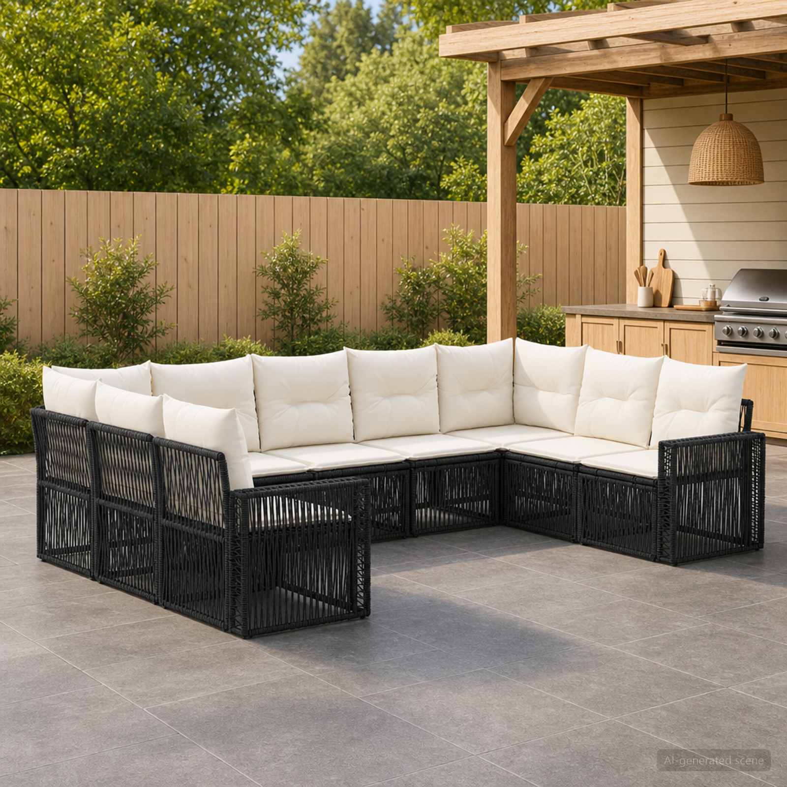vidaXL Tuinbankenset 10 pcs Zwart en Cream Wit poly rattan