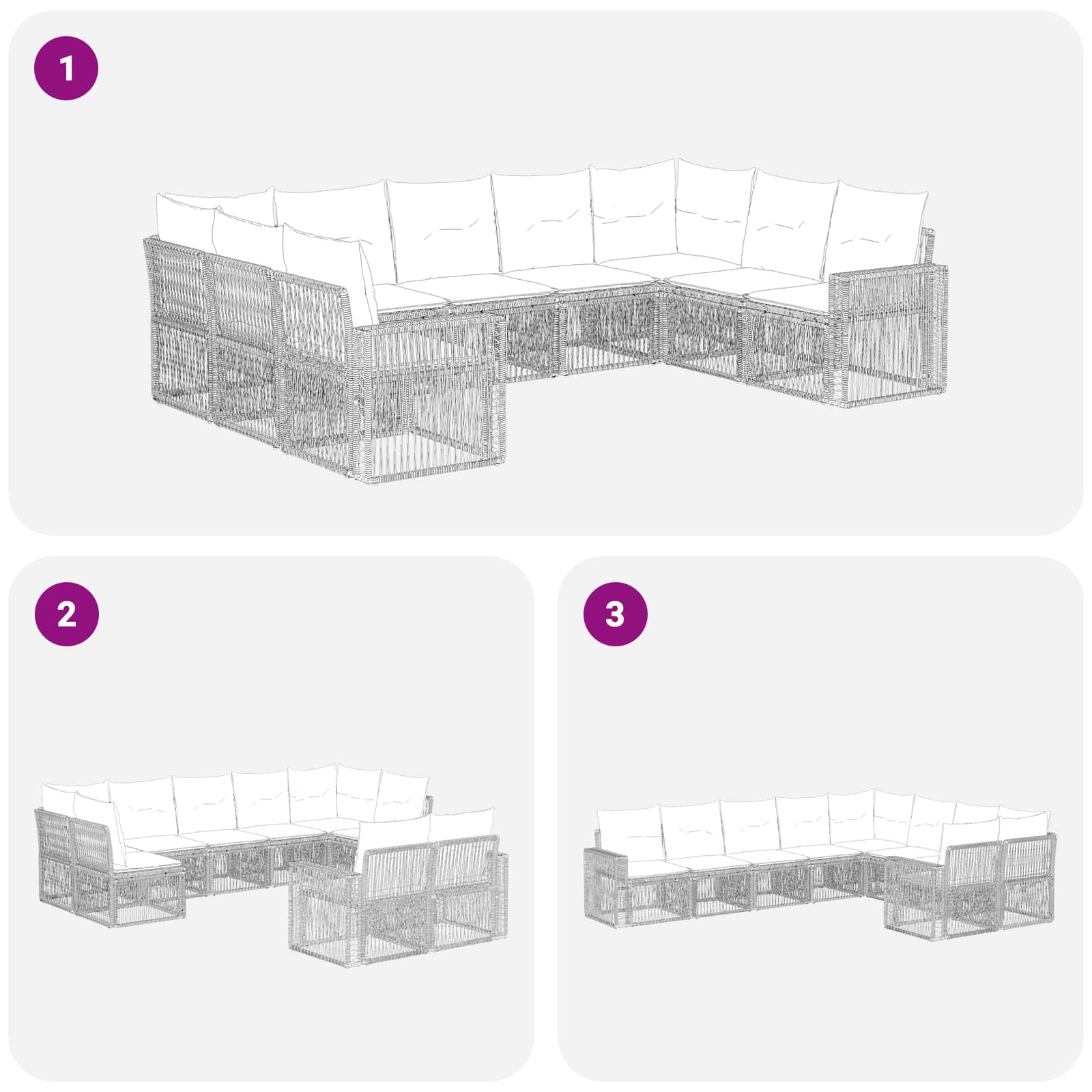 vidaXL Tuinbankenset 10 pcs Zwart en Cream Wit poly rattan